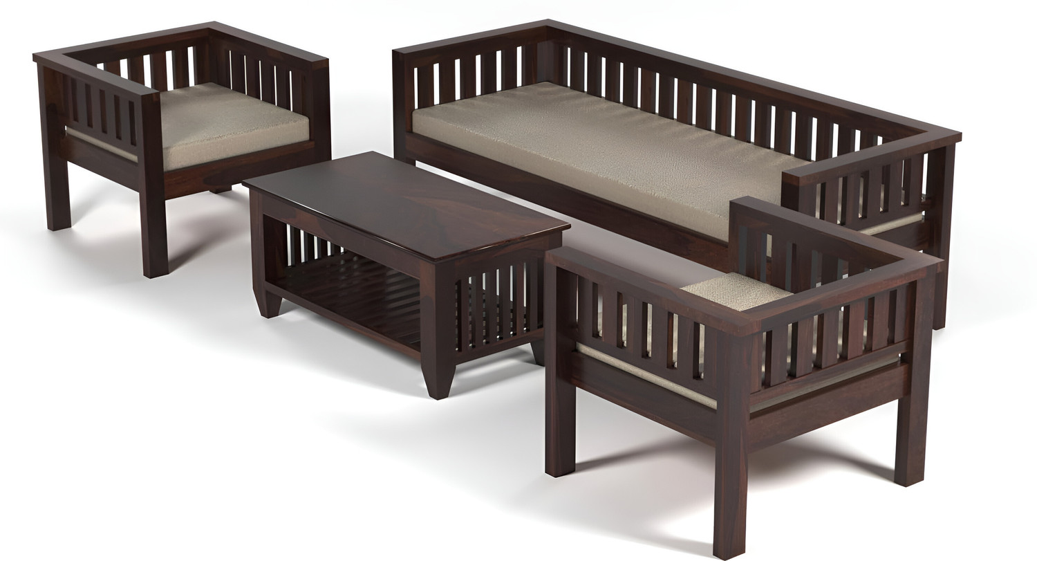 Image of saamenia furnitures Solid Sheesham Wood 5 Seater Sofa Set { 40 Density Foam And Without Pillow } Fabric 3 + 1 + 1 Sofa Set