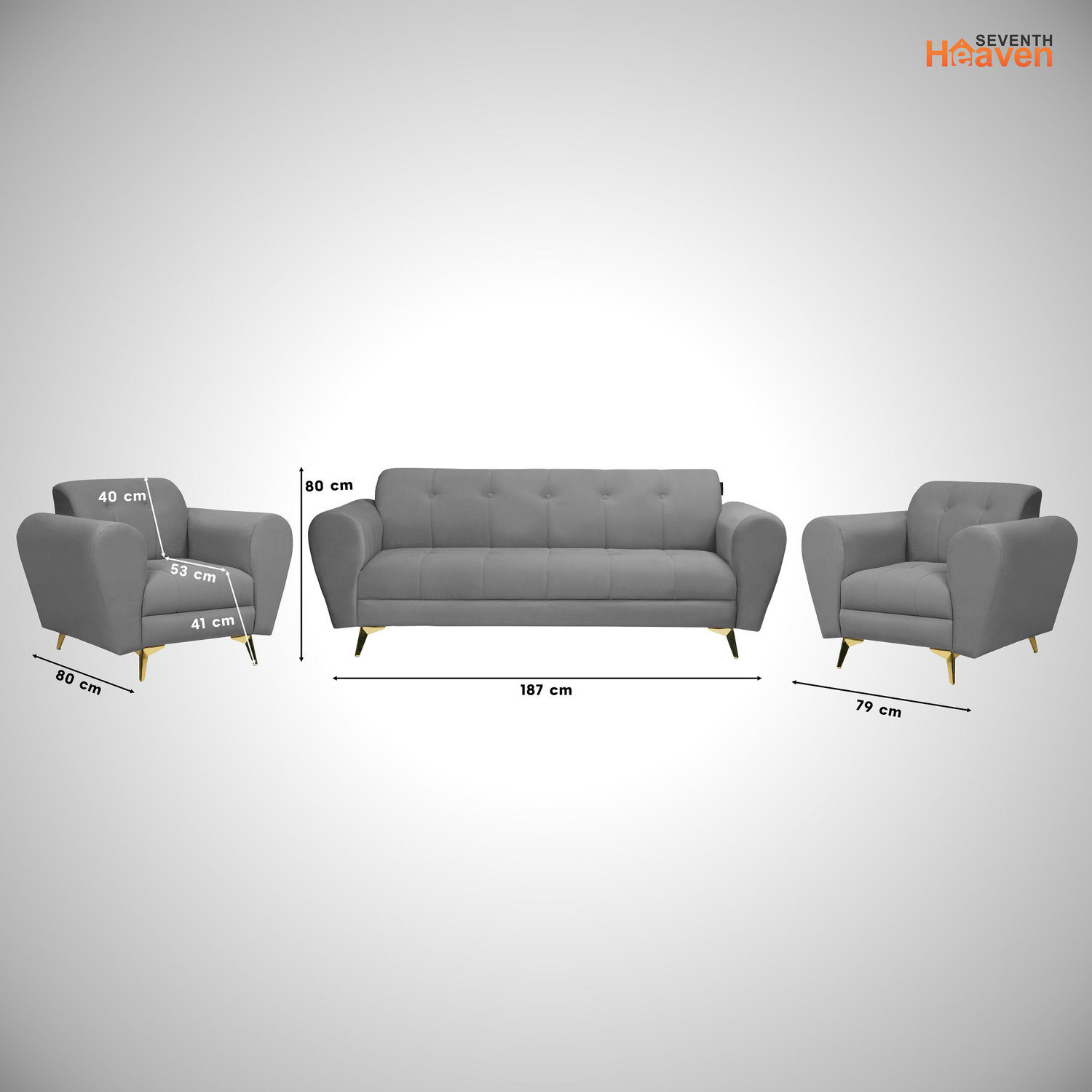 Image of Seventh Heaven Milan Icon 5 Seater Sofa Set, Plush Suede Fabric Fabric 3 + 1 + 1 Sofa Set