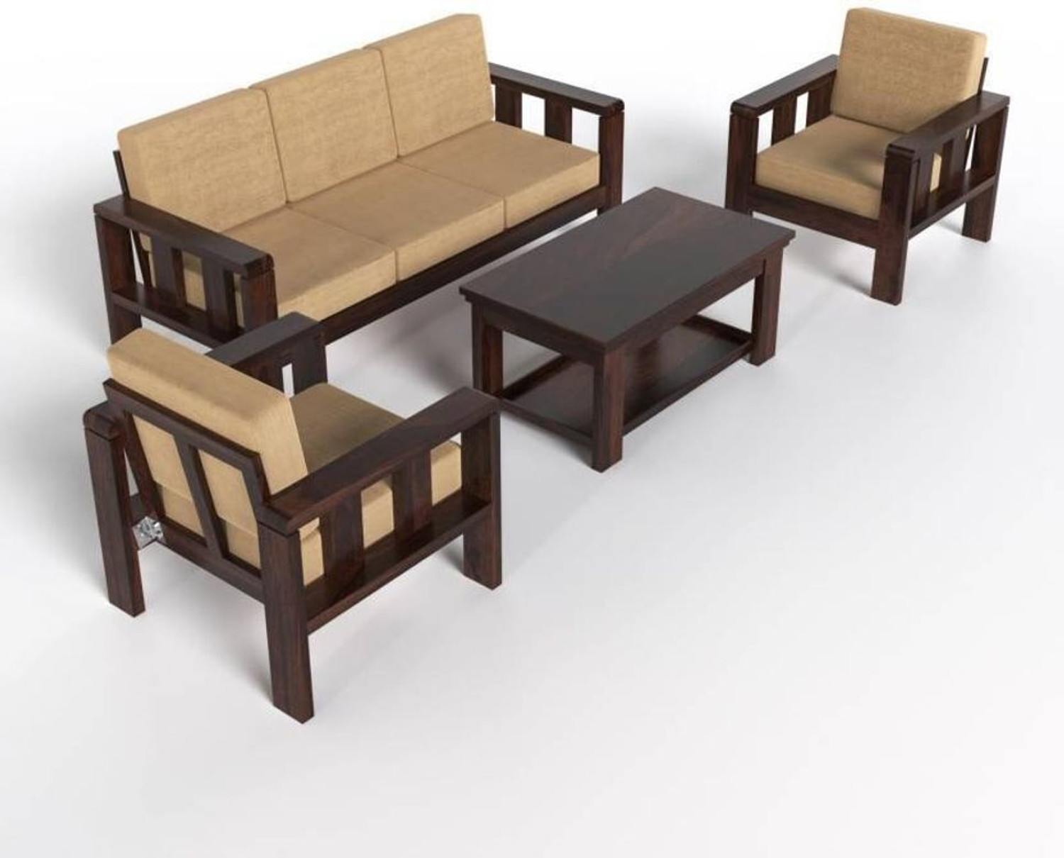 Image of Flipkart Perfect Homes Solid Sheesham Wood Five Seater Sofa Set For Living Room, Hotel Office. Fabric 3 + 1 + 1 Sofa Set