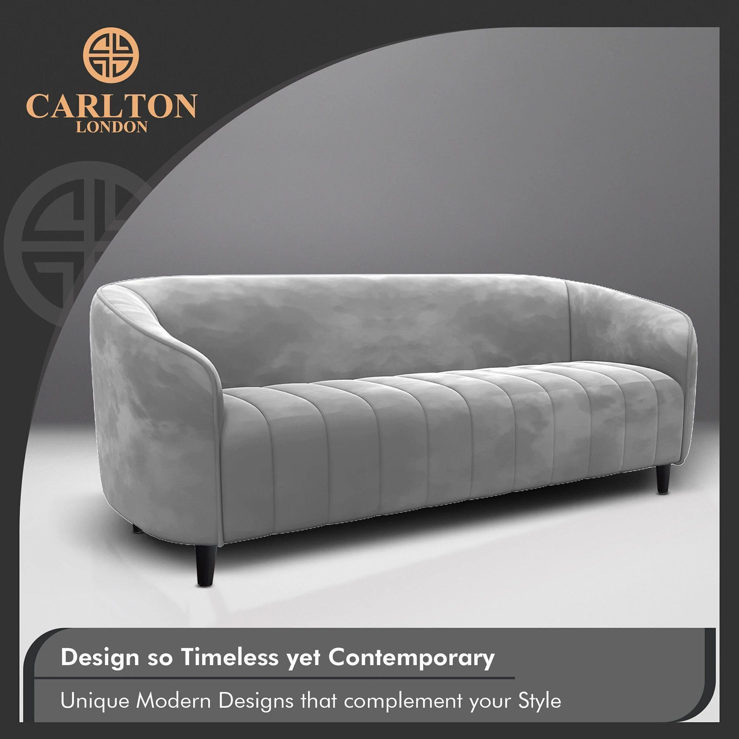 Image of CARLTON LONDON Olivia Grey Fabric 3 + 2 Sofa Set
