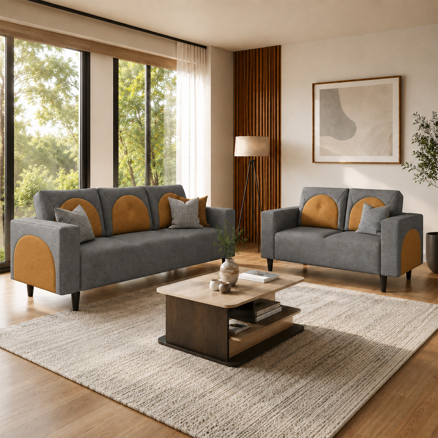 Image of Interio by Godrej Windle Premium Quality Fabric 3 + 2 Sofa Set
