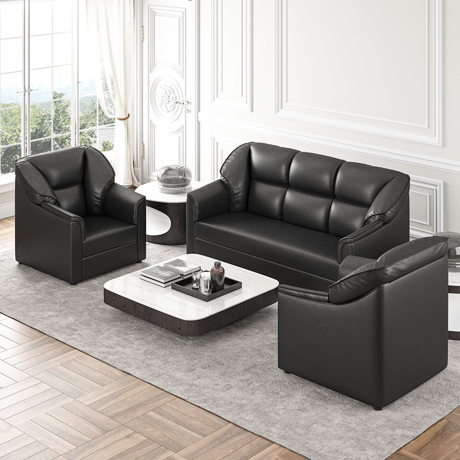 Image of WESTIDO Cyrus Leatherette 3 + 1 + 1 Sofa Set