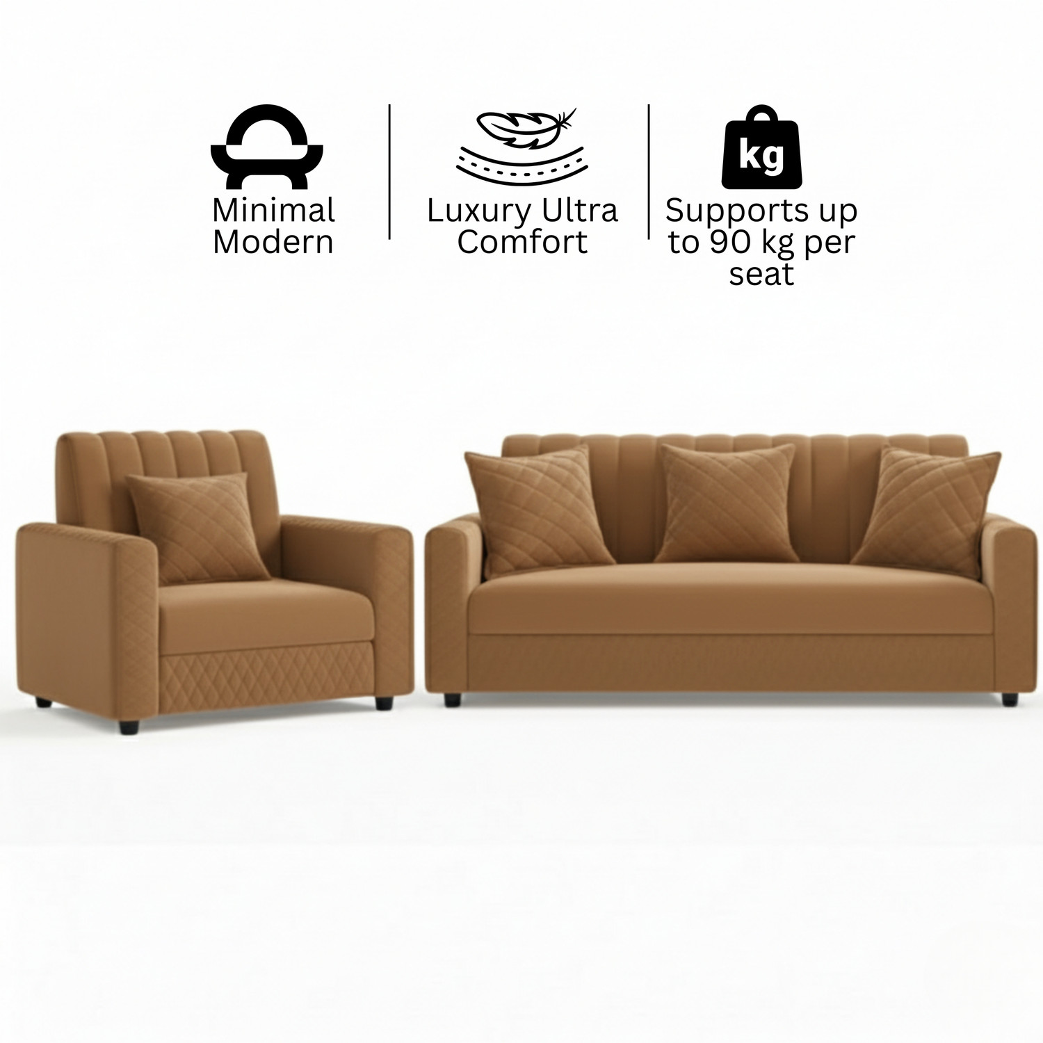 Image of WAKESURE Premium Quality Velvet Fabric 3 + 1 Sofa Set