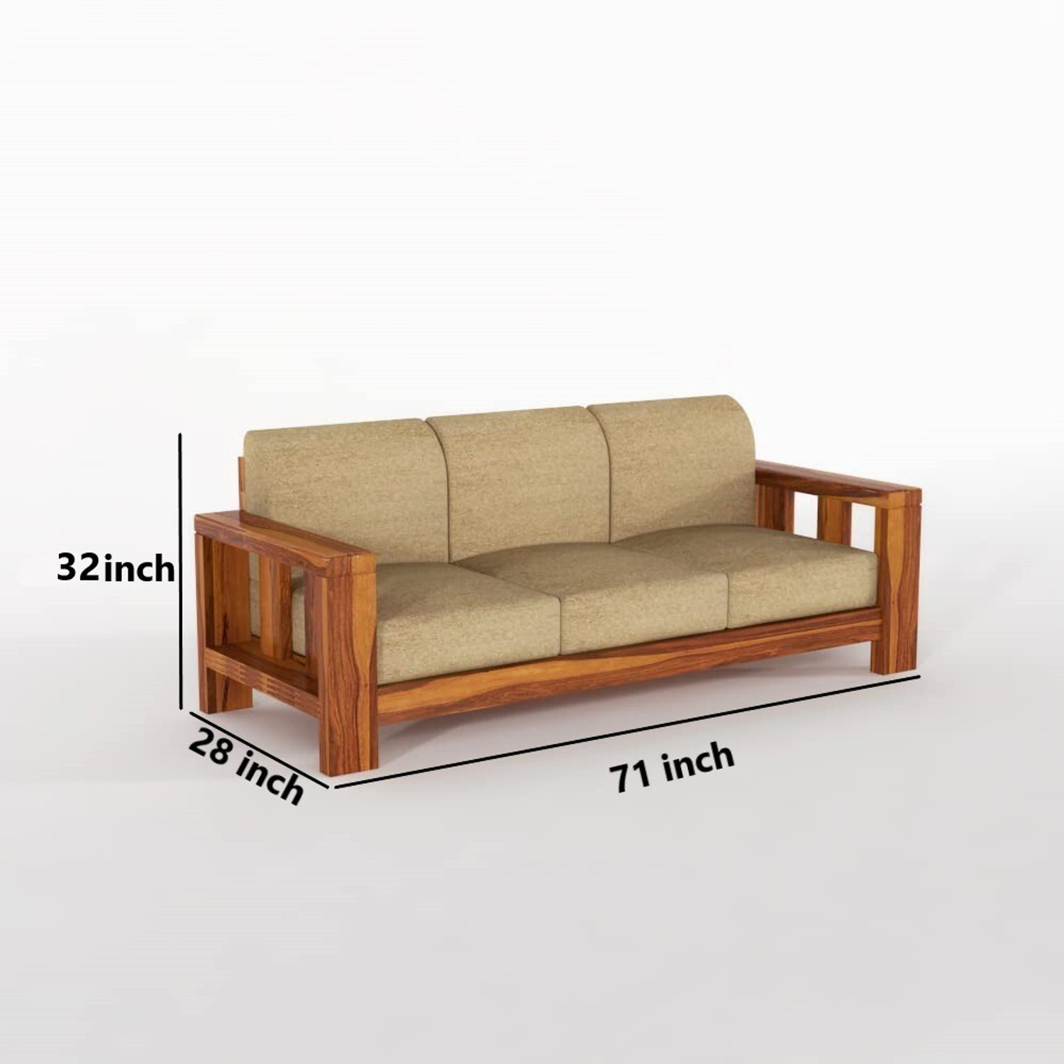 Image of HDWOOD Solid Sheesham Wood For Living Room / Office / Guest Room | Fabric 3 + 2 + 1 Sofa Set
