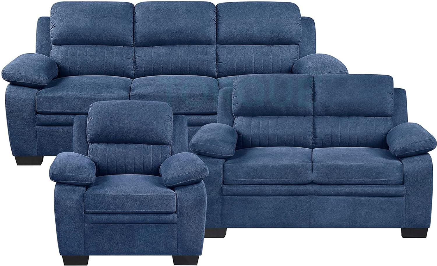 Image of Torque Jett 6 Seater Fabric Sofa for Living Room (3+2+1 Seater, Blue) Fabric 3 + 2 + 1 Sofa Set