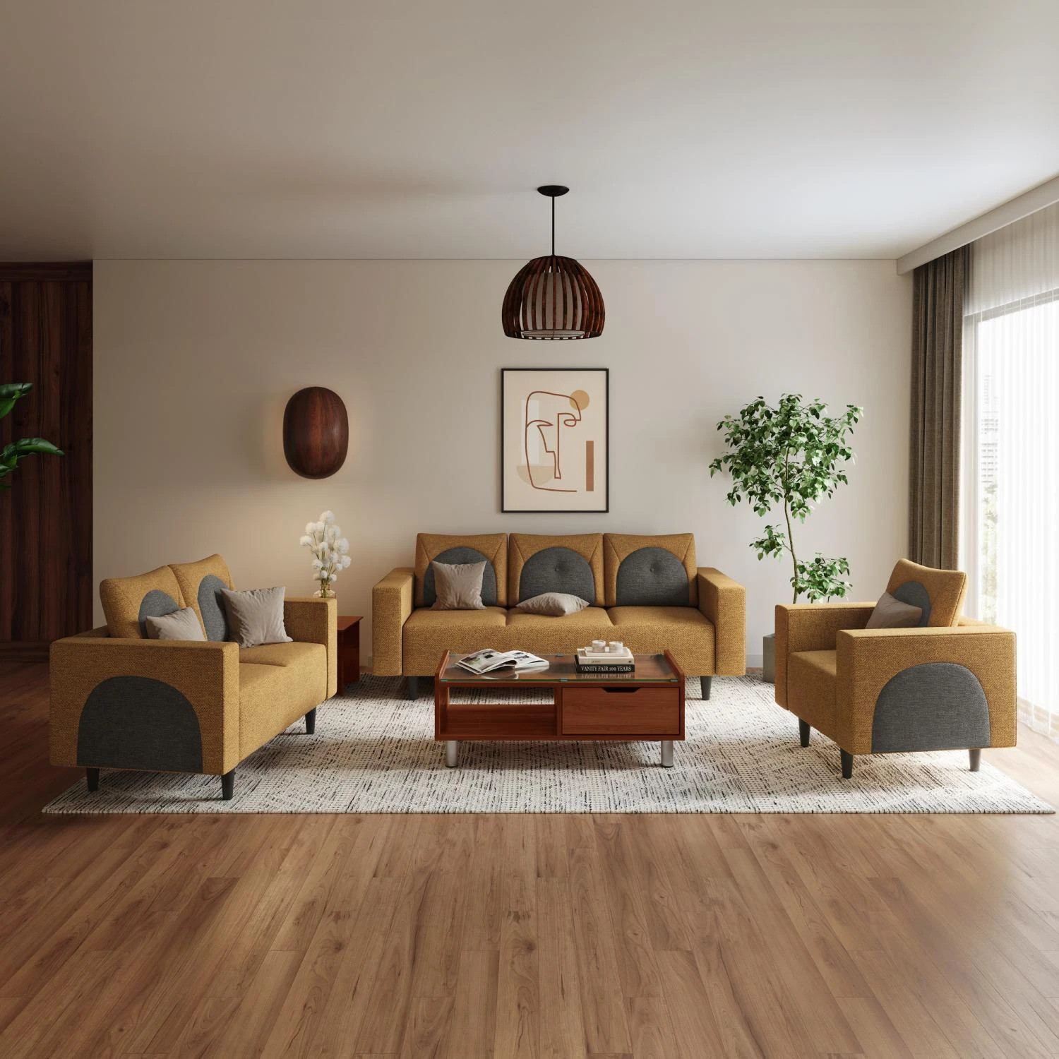Image of Interio by Godrej Cresco Fabric 3 + 2 + 1 Sofa Set