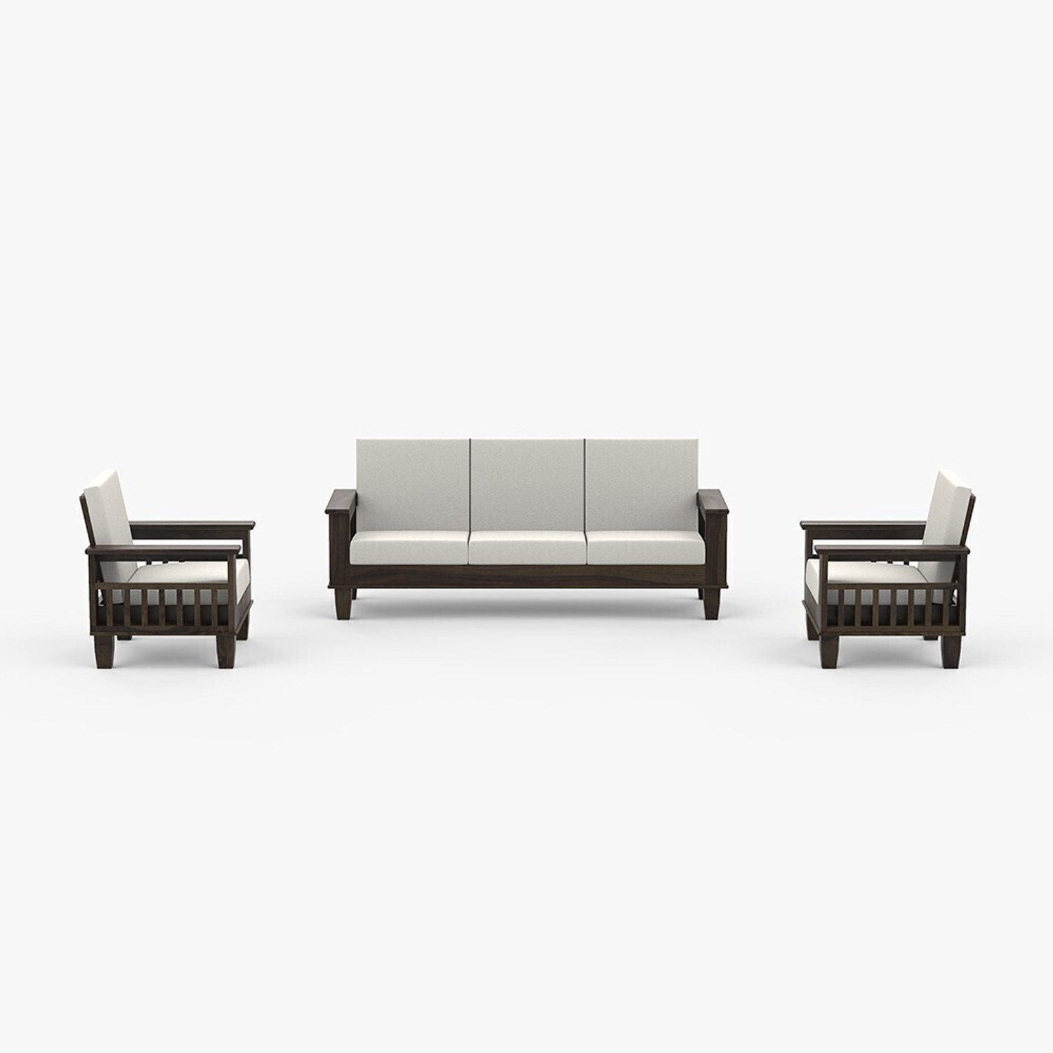 Image of Allie Wood Sheesham Wood Premium Quality (Special PU Polish) Fabric 3 + 1 + 1 Sofa Set