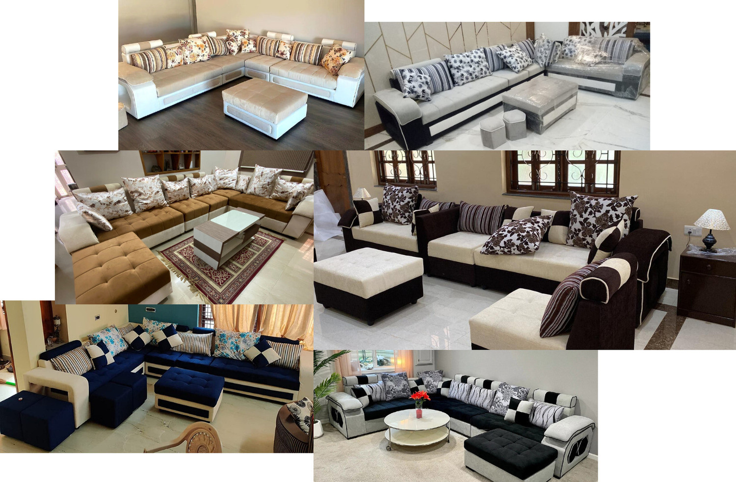 Image of Torque Silvester U Shape 9 Seater Fabric Sofa Set with 4 Puffy (Black - Grey) Fabric 3 + 2 + 2 + 1 Sofa Set