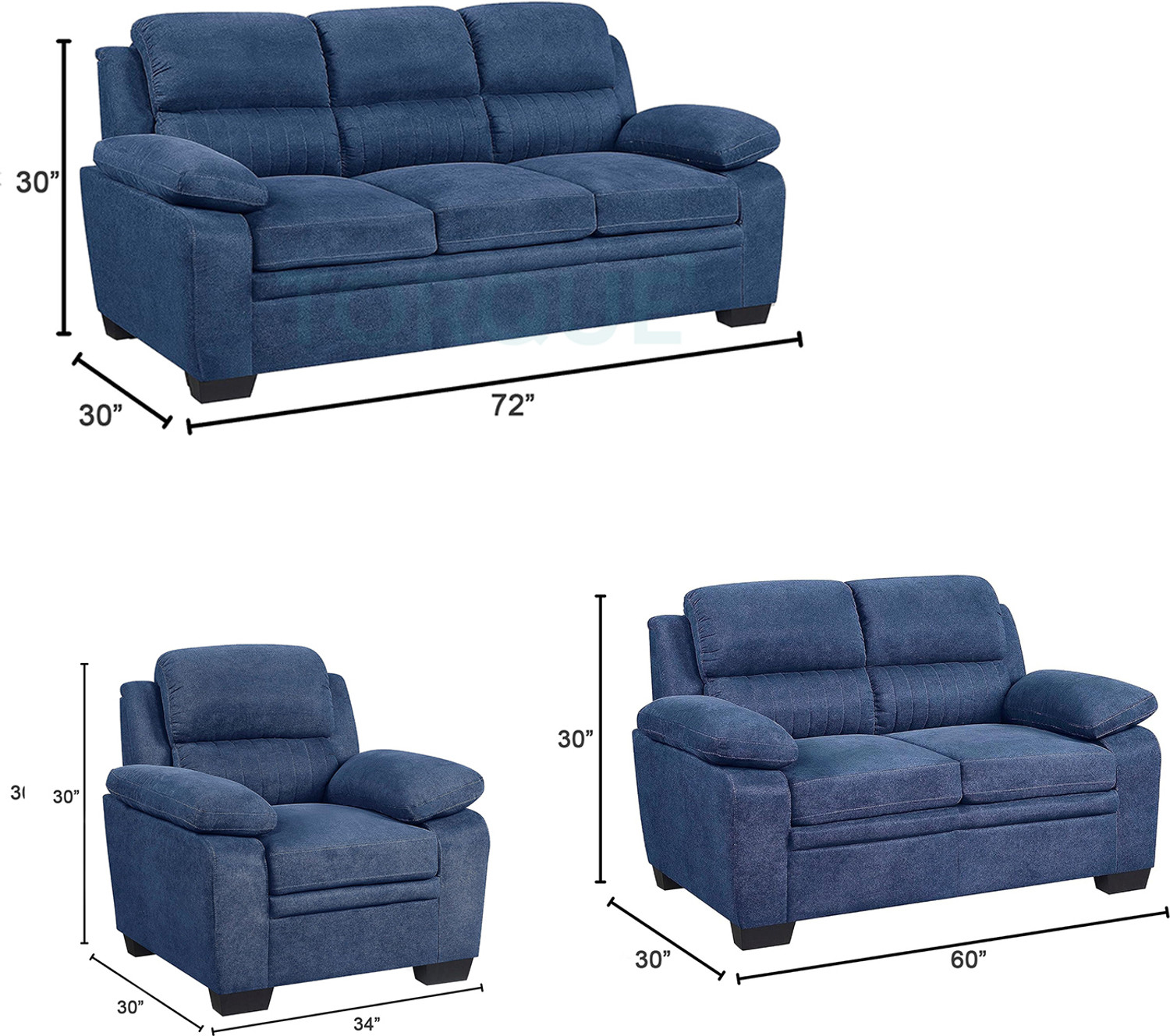 Image of Torque Jett 6 Seater Fabric Sofa for Living Room (3+2+1 Seater, Blue) Fabric 3 + 2 + 1 Sofa Set