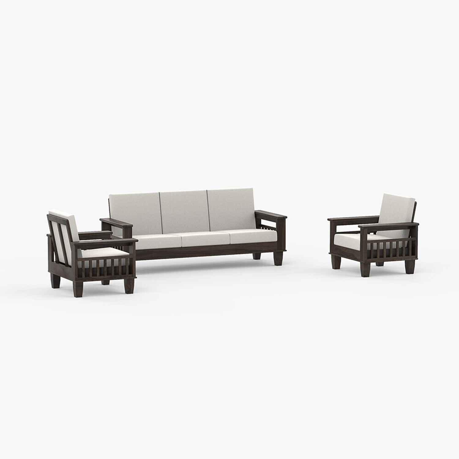 Image of Allie Wood Sheesham Wood Premium Quality (Special PU Polish) Fabric 3 + 1 + 1 Sofa Set