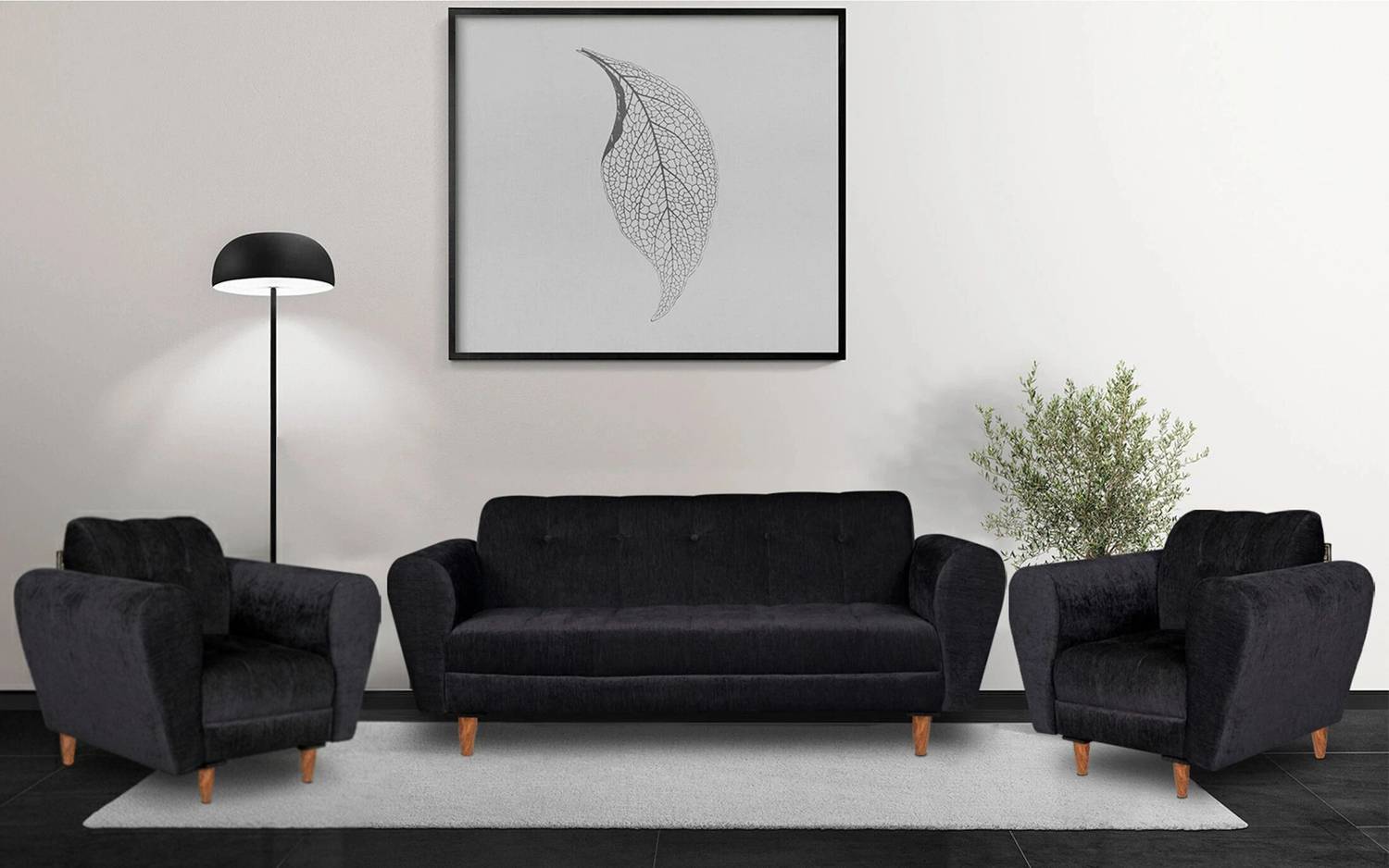 Seventh Heaven Milan, Chenille Molfino Fabric Fabric 3 + 1 + 1 Sofa Set