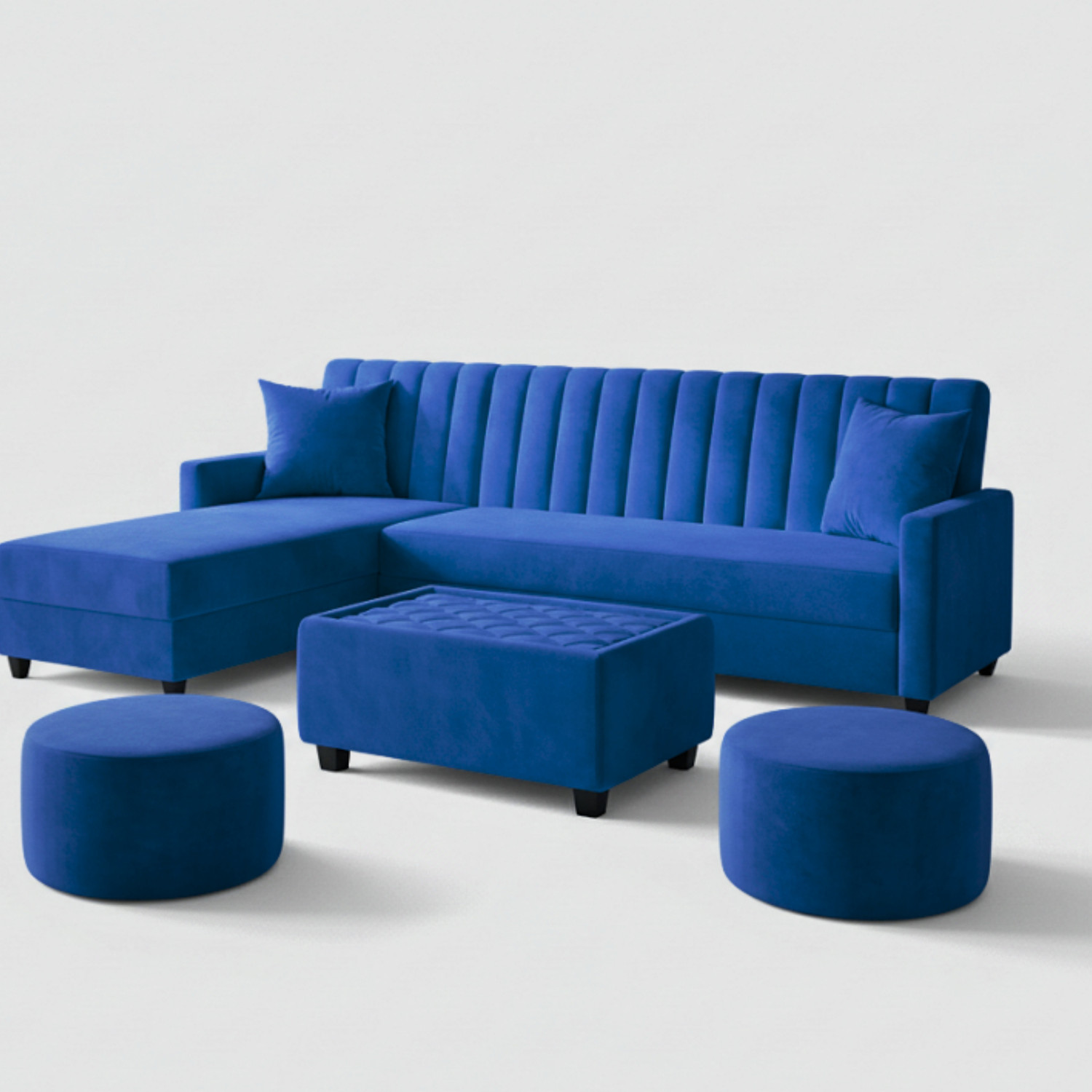 Image of WAKESURE Premium Quality L Shape LHS 8 Seater Velvet Fabric 3 + 2 + 2 + 1 Sofa Set