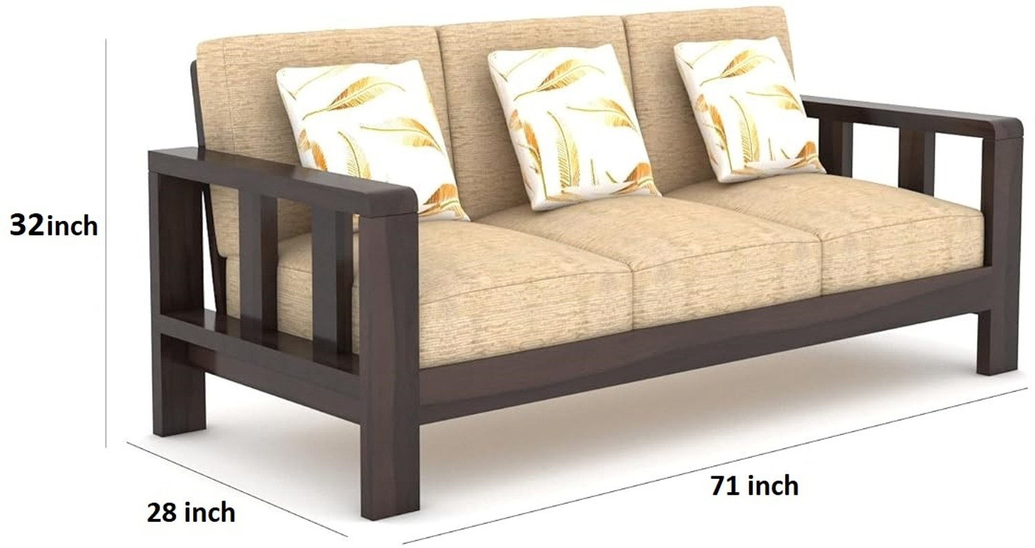 Image of HDWOOD Solid Sheesham Wood For Living Room / Office / Guest Room Fabric 3 + 1 + 1 Sofa Set