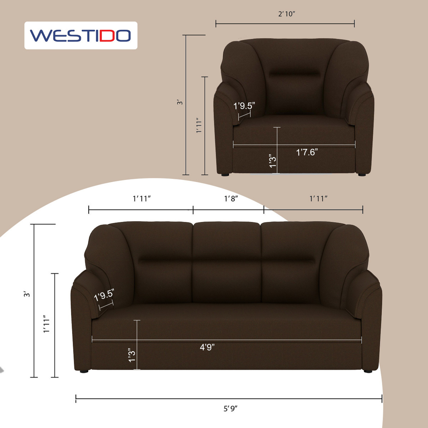 Image of WESTIDO Herald Fabric 3 + 1 + 1 Sofa Set