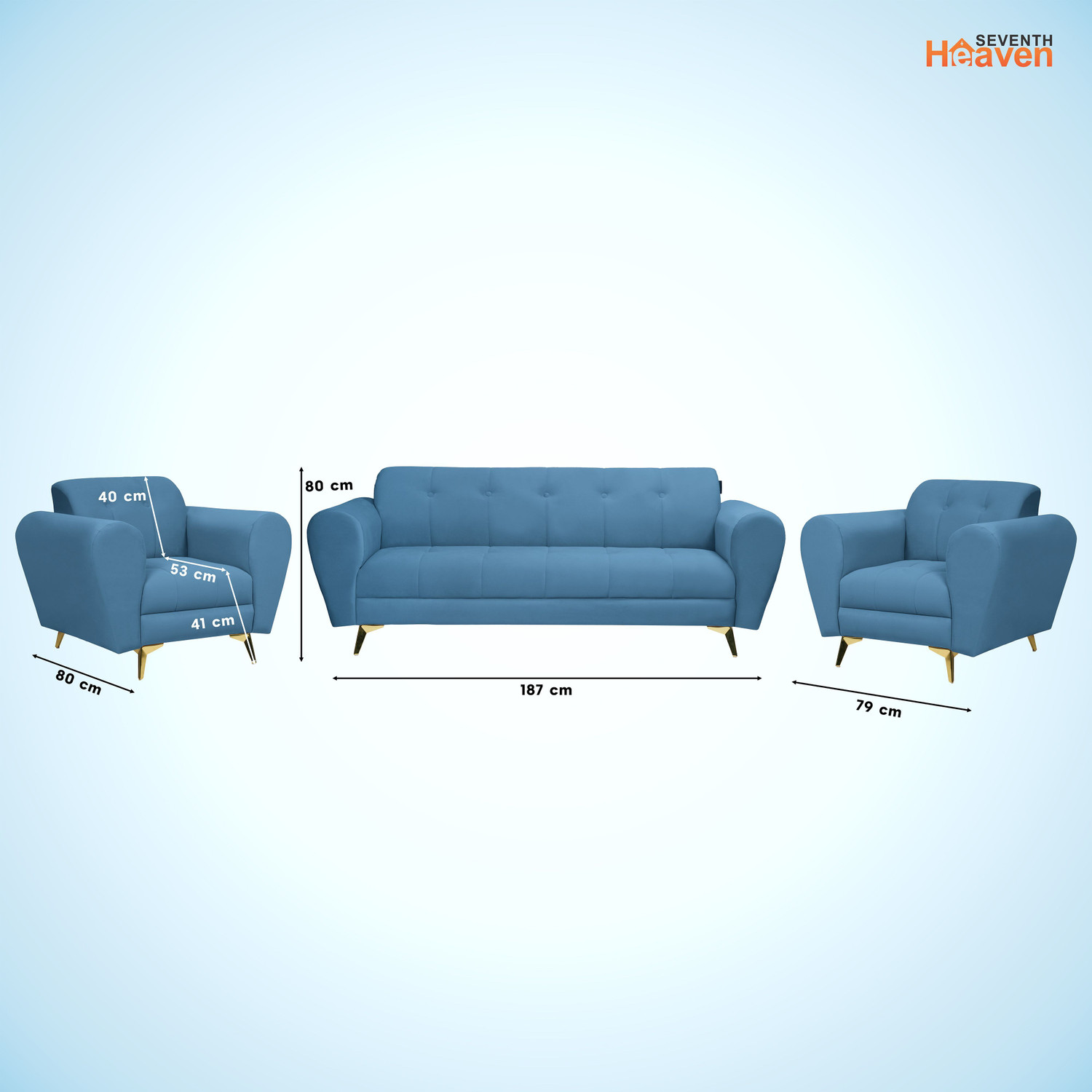 Image of Seventh Heaven Milan Icon 5 Seater Sofa Set, Plush Suede Fabric Fabric 3 + 1 + 1 Sofa Set