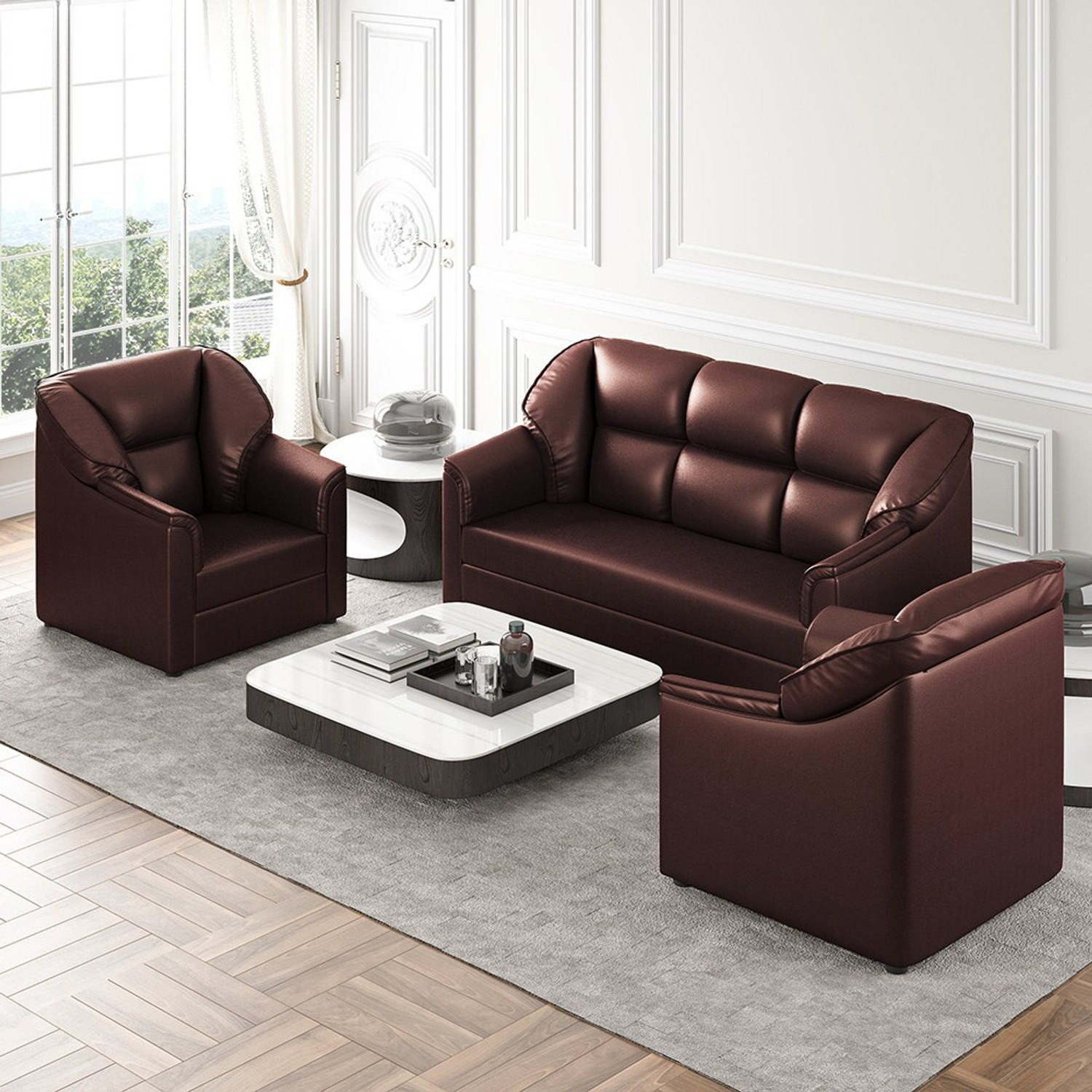 Image of WESTIDO Cyrus Leatherette 3 + 1 + 1 Sofa Set