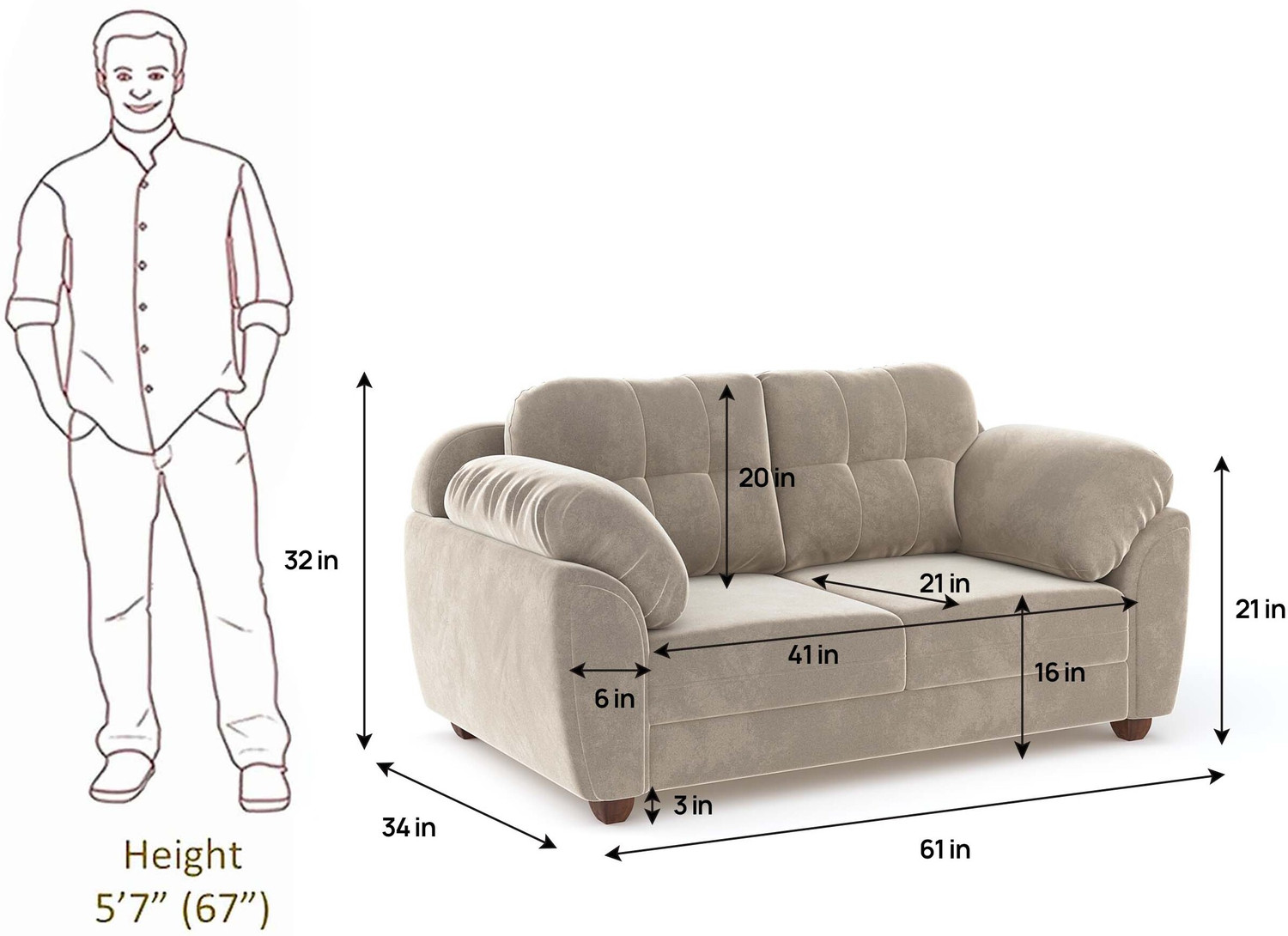 Image of Atharv Homes Arco Fabric 3 + 2 Sofa Set