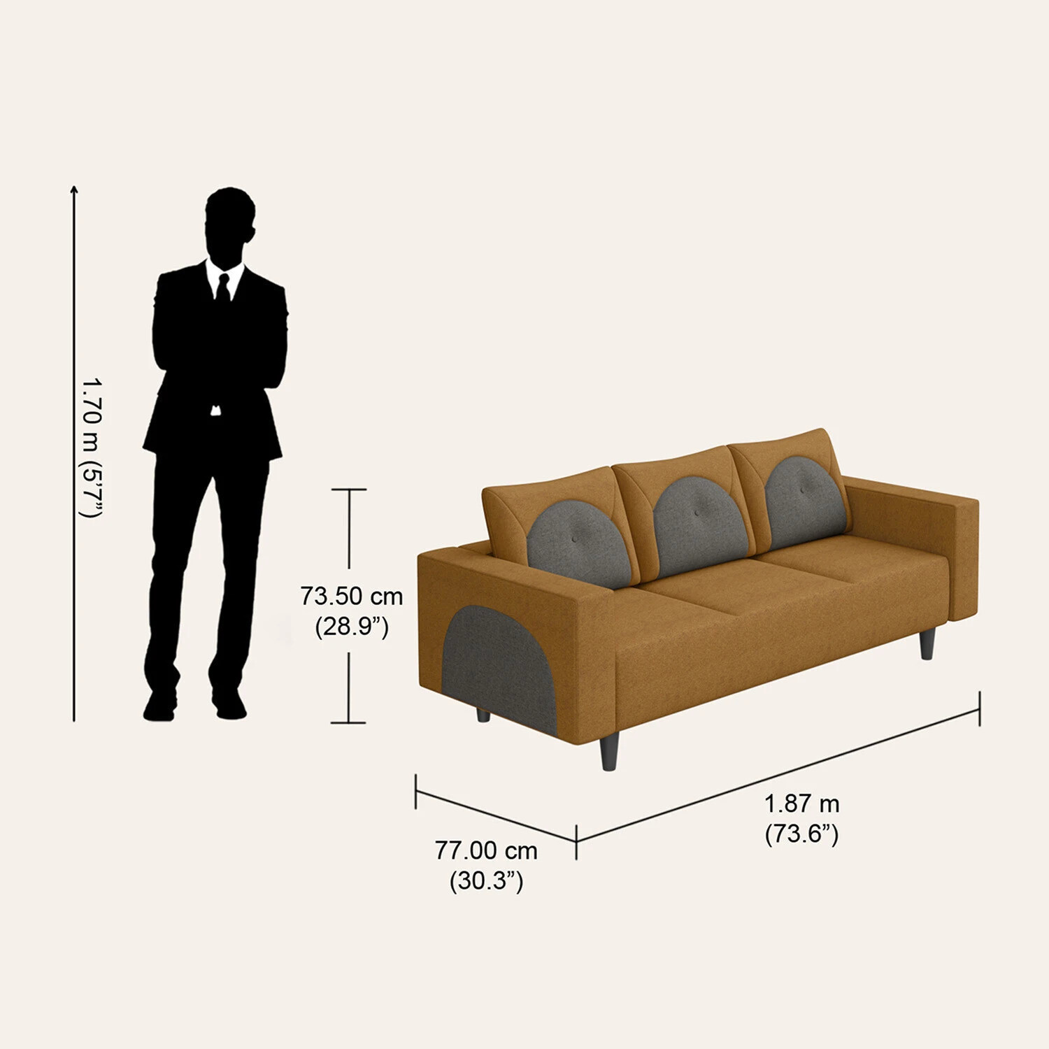 Image of Interio by Godrej Cresco Fabric 3 + 2 + 1 Sofa Set