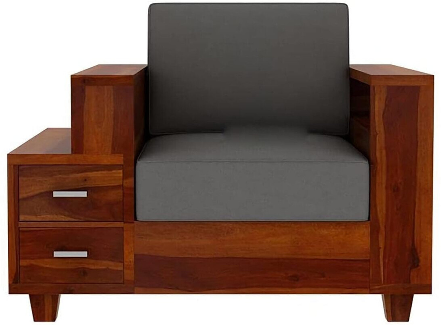 Image of Deshnok Art Wooden 5 Seater Sofa Set for Living Room Sofa Set Fabric 3 + 1 + 1 Sofa Set