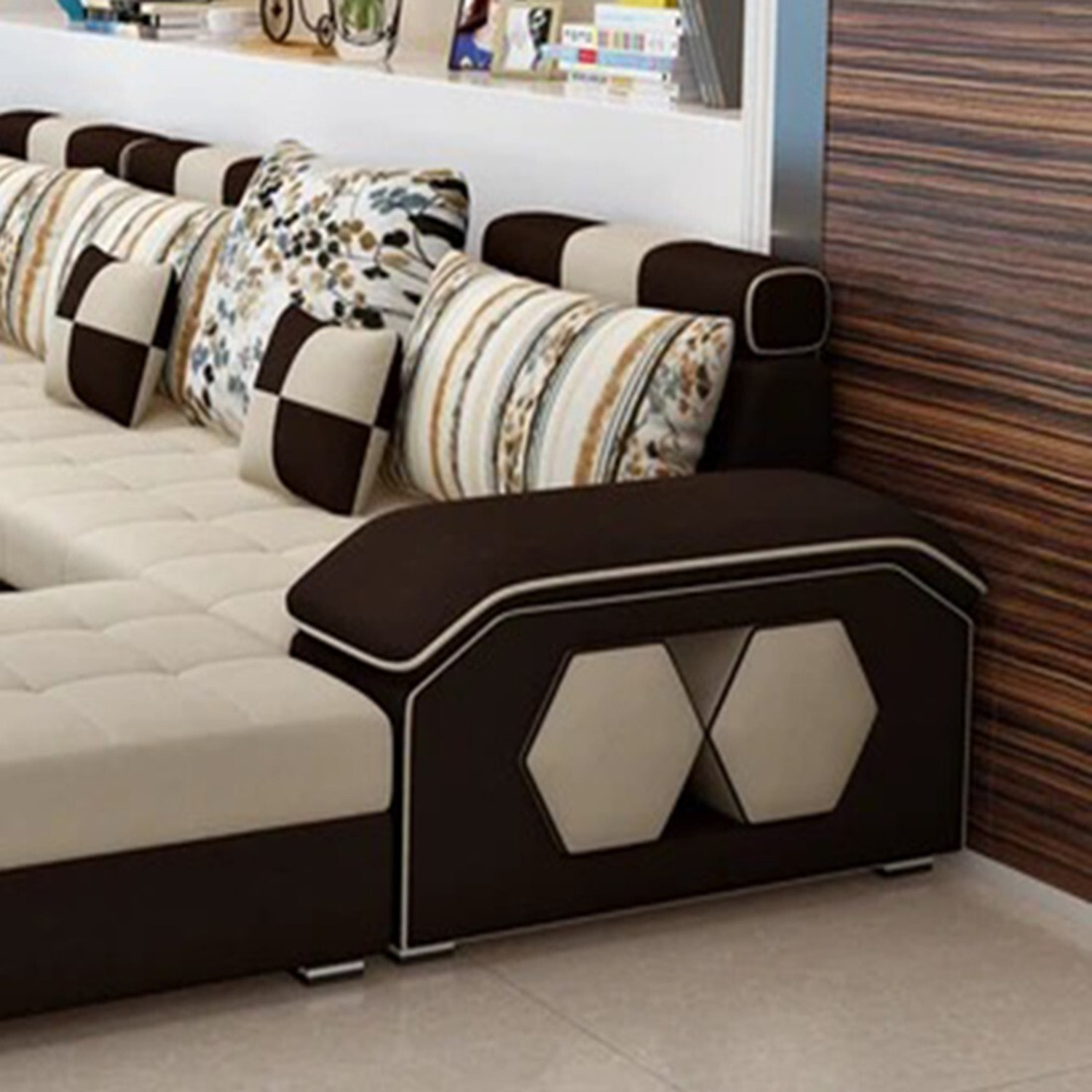 Image of Torque Silvester U Shape Fabric with 4 Puffy Fabric 3 + 2 + 2 + 1 Sofa Set