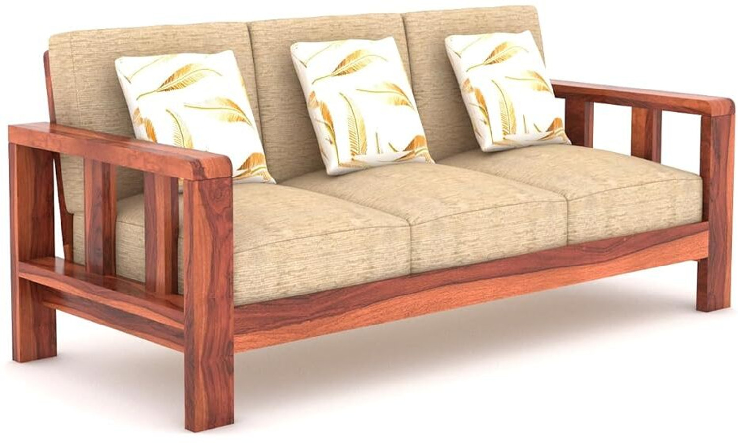 Image of HDWOOD Solid Sheesham Wood Five Seater Sofa Set For Living Room / Office / Guest Room | Fabric 3 + 1 + 1 Sofa Set