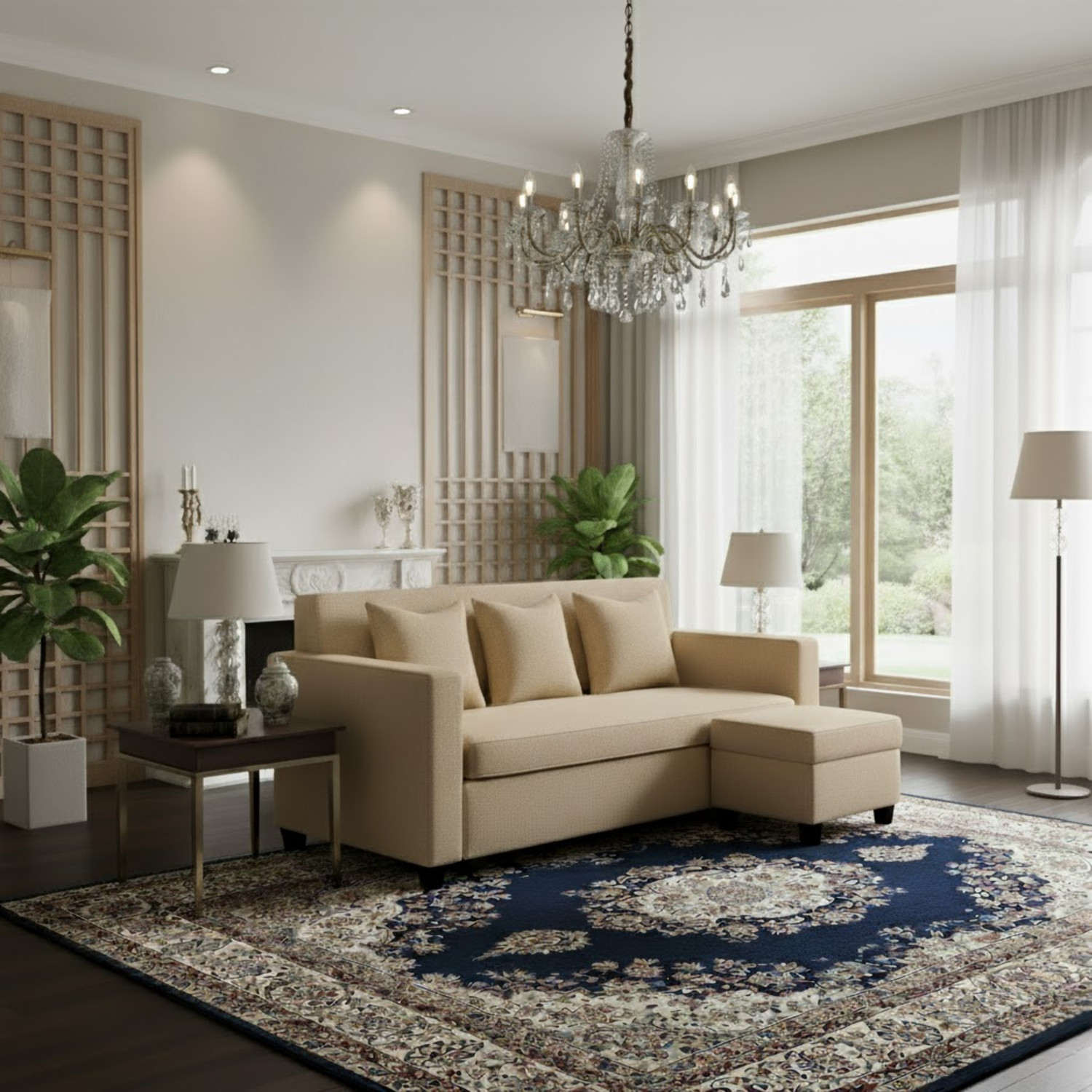 Image of WAKESURE Premium Quality 3 Seater With Ottoman Jute Fabric 3 + 1 Sofa Set