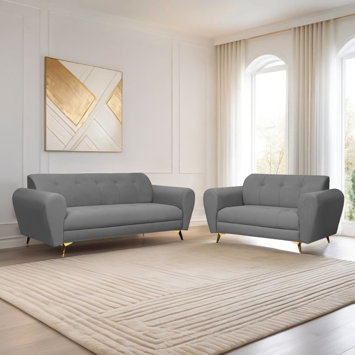 Image of Seventh Heaven Milan Icon 5 Seater Sofa Set, Plush Suede Fabric Fabric 3 + 2 Sofa Set