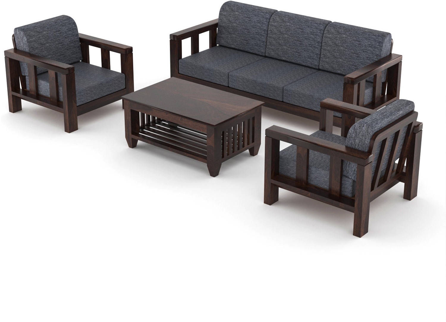 Image of Taskwood Furniture Solid Sheesham Wooden For Living Room, Cafe Fabric 3 + 1 + 1 Sofa Set