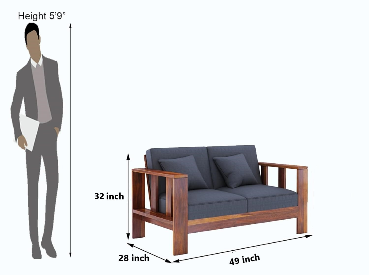 Image of HDWOOD Solid Sheesham Wood For Living Room / Office / Guest Room Fabric 3 + 2 + 1 Sofa Set