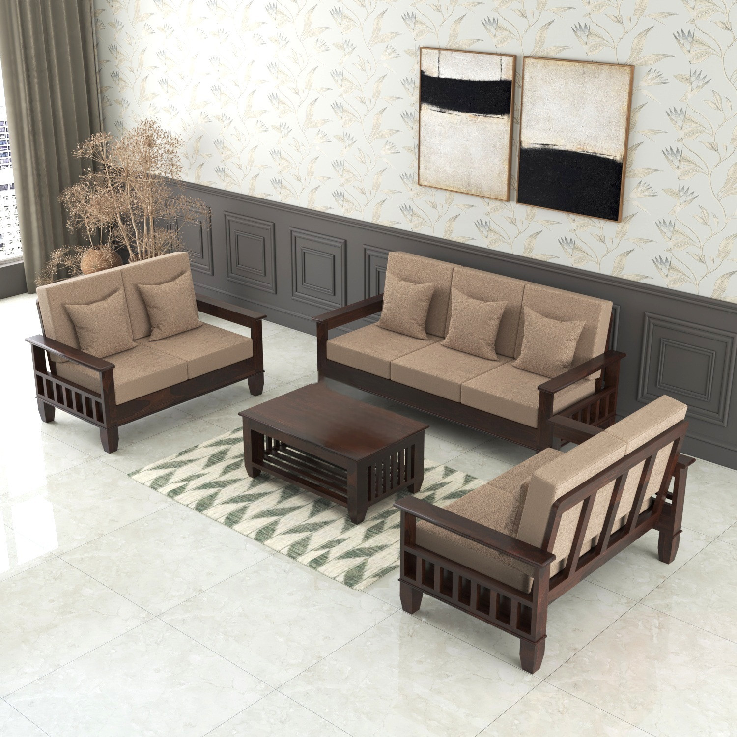 Image of Bhagwati Arts 7 Seater Sofa Set For Living, Waiting Room / Office Fabric 3 + 2 + 2 Sofa Set