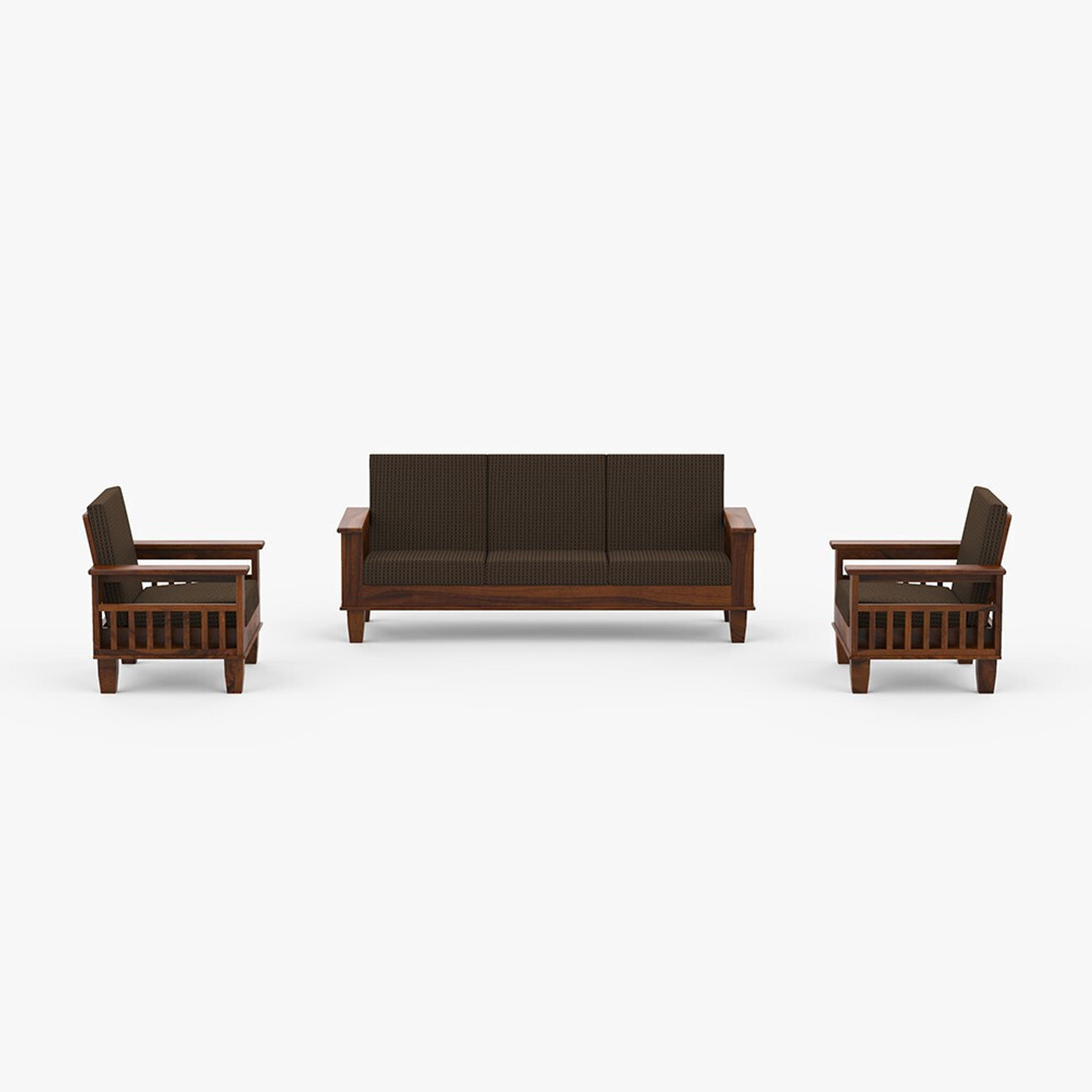 Image of Allie Wood Sheesham Wood Set of 2 Fabric 3 + 1 + 1 Sofa Set