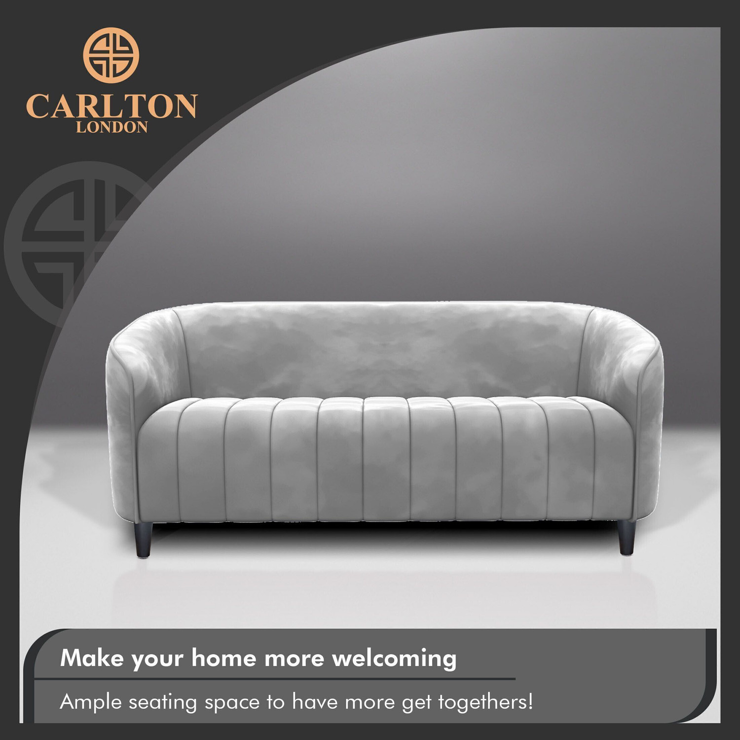 Image of CARLTON LONDON Olivia Grey Fabric 3 + 2 Sofa Set
