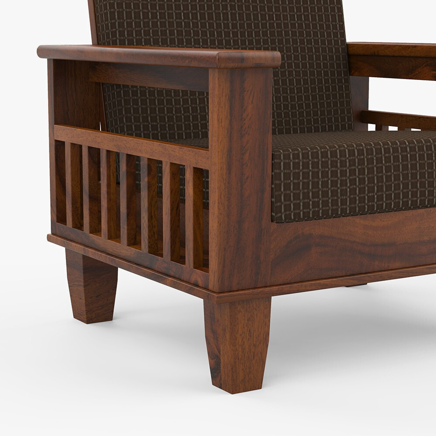 Image of Allie Wood Sheesham Wood Set of 2 Fabric 3 + 1 + 1 Sofa Set
