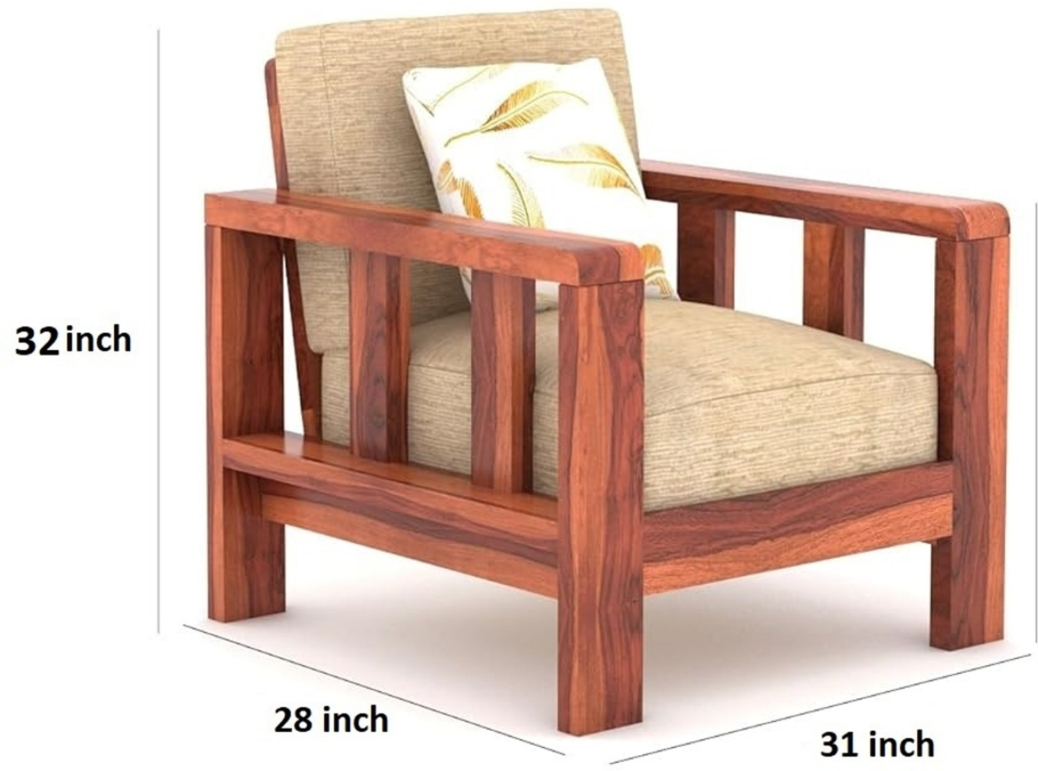 Image of HDWOOD Solid Sheesham Wood Five Seater Sofa Set For Living Room / Office / Guest Room | Fabric 3 + 1 + 1 Sofa Set