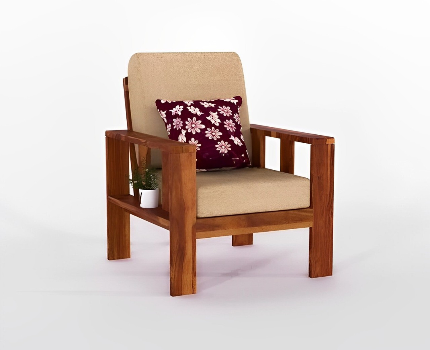 Image of Flipkart Perfect Homes Solid Sheesham Wood Four Seater Sofa Set For Living Room, Hotel Office. Fabric 2 + 1 + 1 Sofa Set