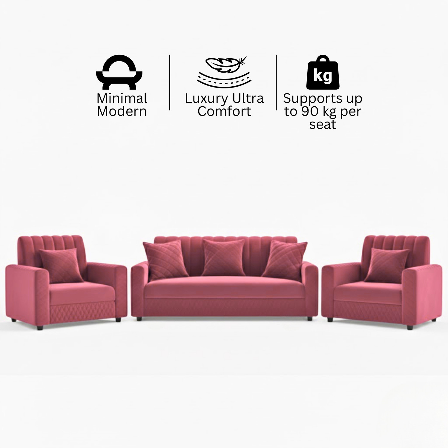Image of WAKESURE Premium Quality Velvet Fabric 3 + 1 + 1 Sofa Set
