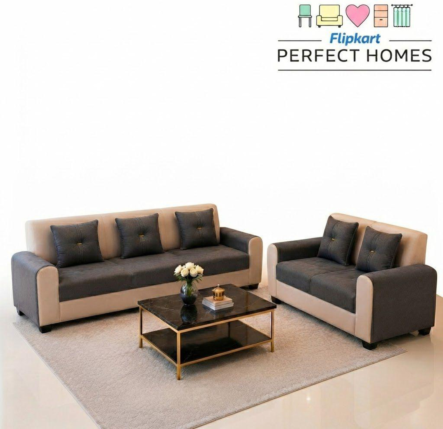 Image of Flipkart Perfect Homes Aroha Premium Fabric 3 + 2 Sofa Set
