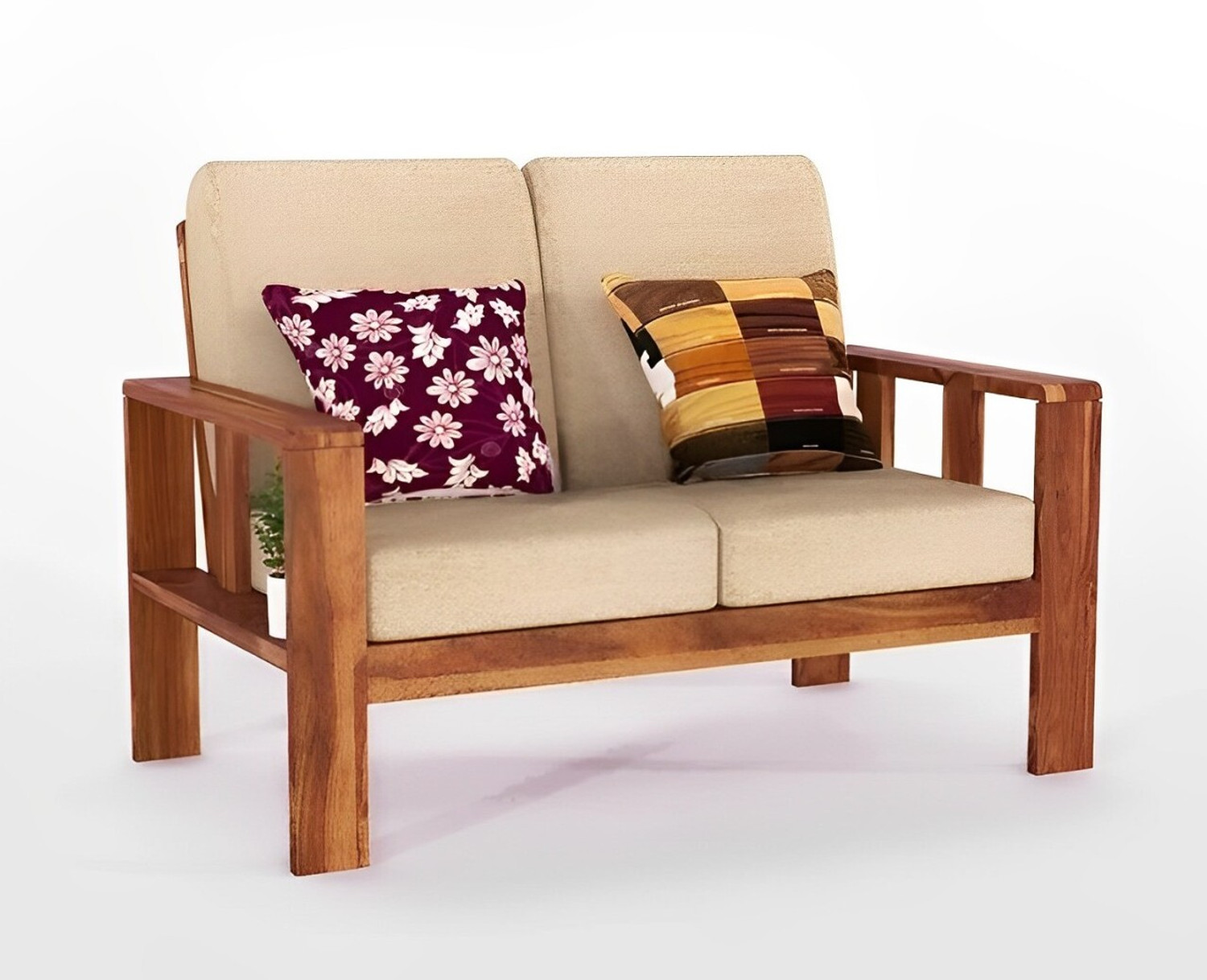 Image of Flipkart Perfect Homes Solid Sheesham Wood Four Seater Sofa Set For Living Room, Hotel Office. Fabric 2 + 1 + 1 Sofa Set