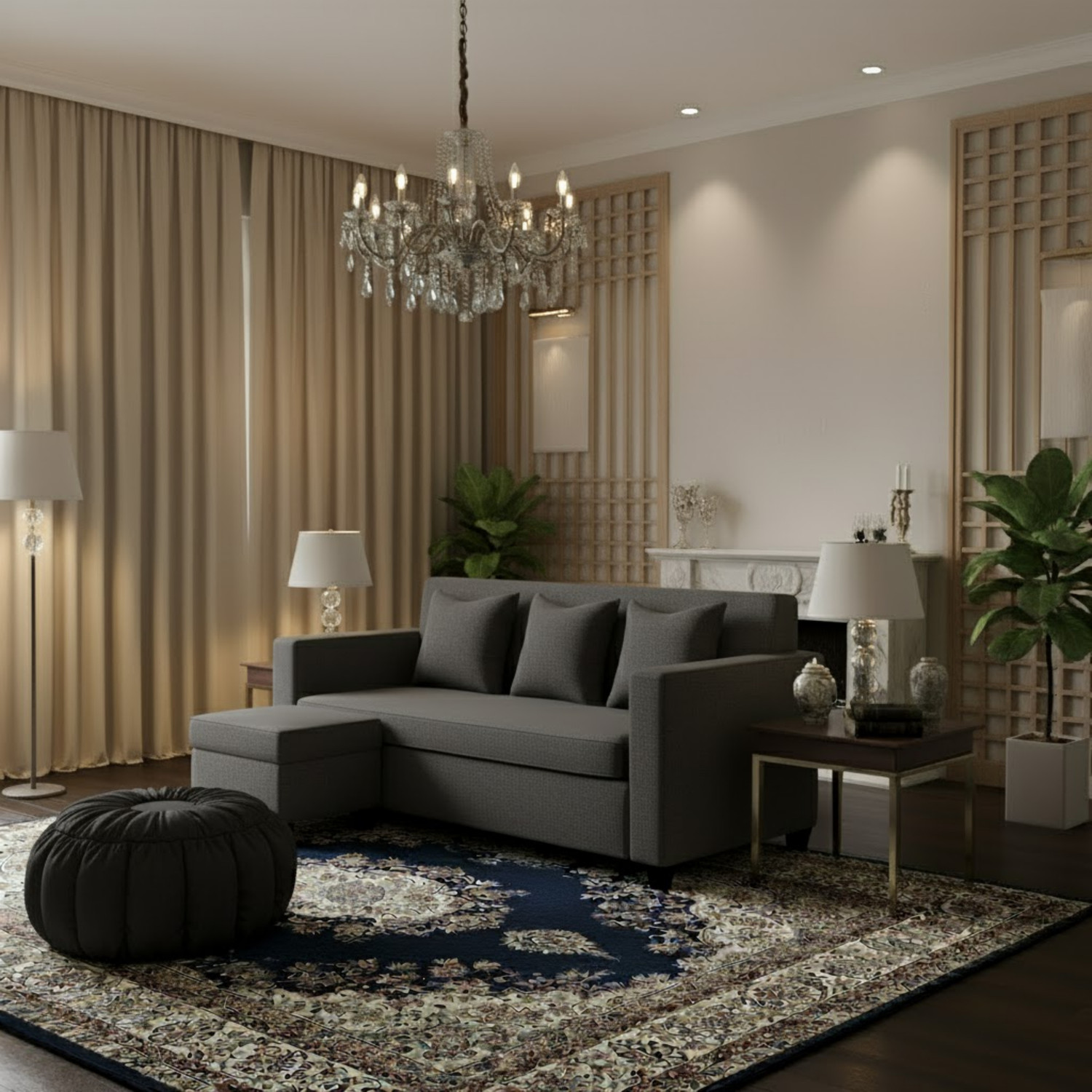 Image of WAKESURE Premium Quality 3 Seater With Ottoman Jute Fabric 3 + 1 Sofa Set