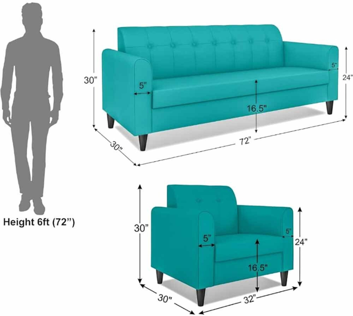 Image of Taash Fabric 3 + 1 + 1 Sofa Set
