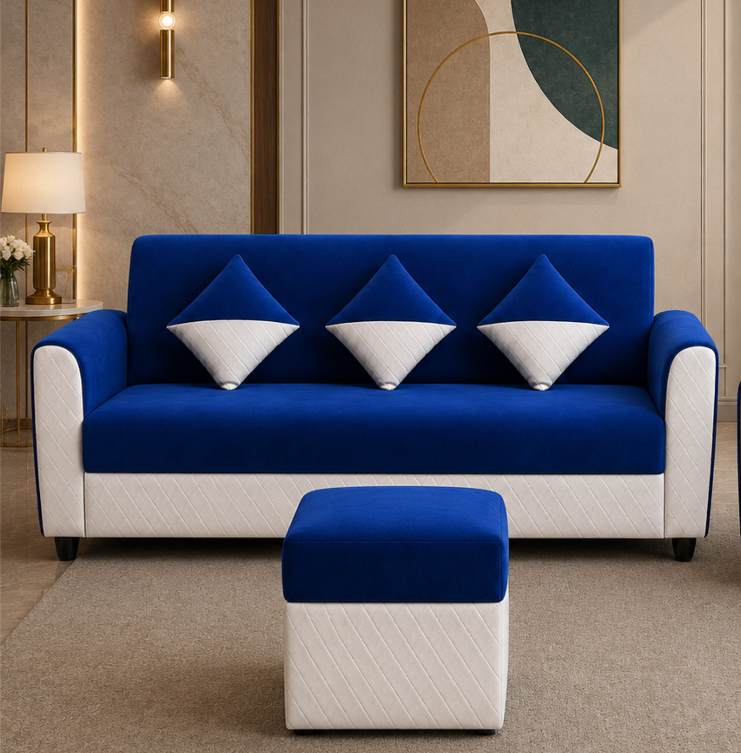 Image of WAKESURE Premium Quality Velvet Fabric 3 + 1 Sofa Set