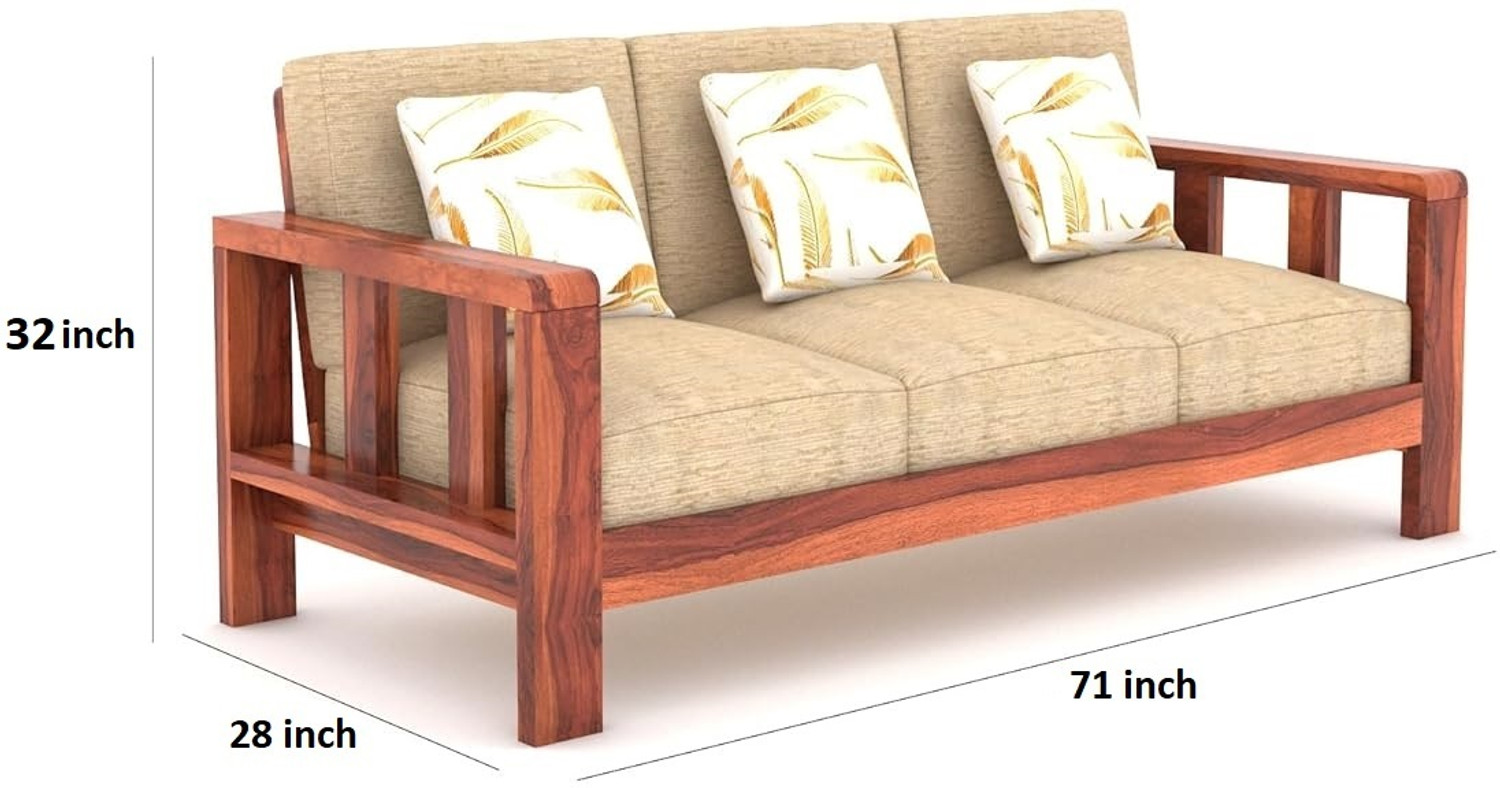 Image of HDWOOD Solid Sheesham Wood For Living Room / Office / Guest Room | Fabric 3 + 2 + 1 Sofa Set