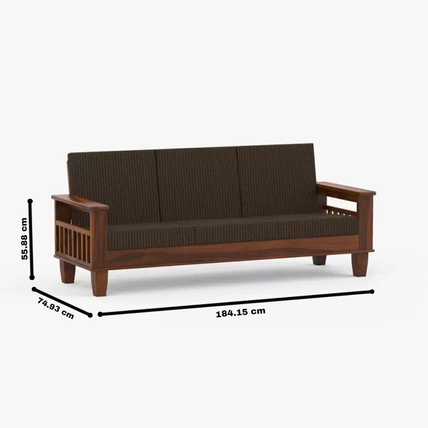 Image of Allie Wood Sheesham Wood Set of 2 Fabric 3 + 1 + 1 Sofa Set