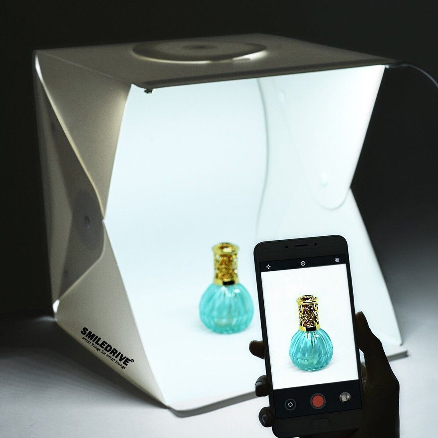 Image of Smiledrive Portable Professional Mini Photo Light booth Box Product Photography Studio-40x40x40 cm with fixed LED, 2 Backgrounds Square Softbox