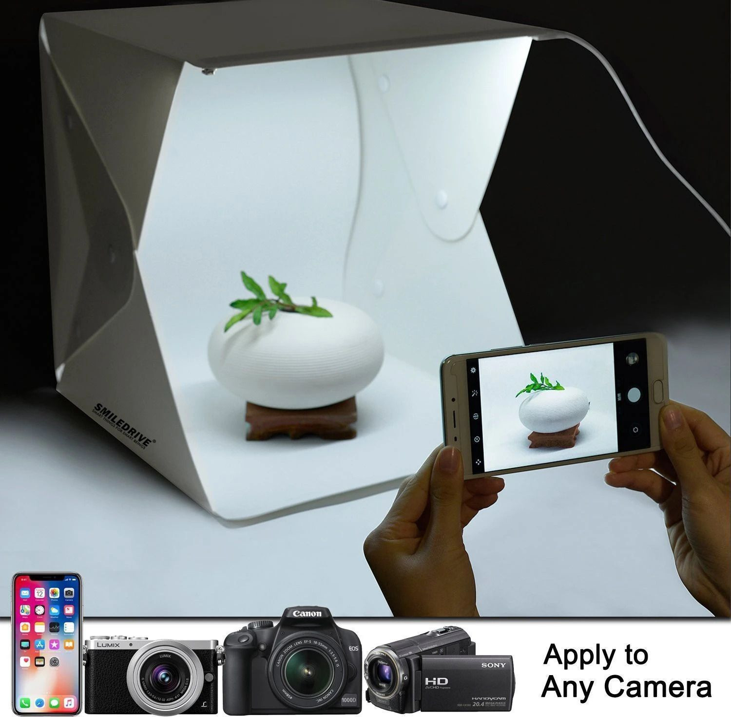 Image of Smiledrive Portable Professional Mini Photo Light booth Box Product Photography Studio-40x40x40 cm with fixed LED, 2 Backgrounds Square Softbox