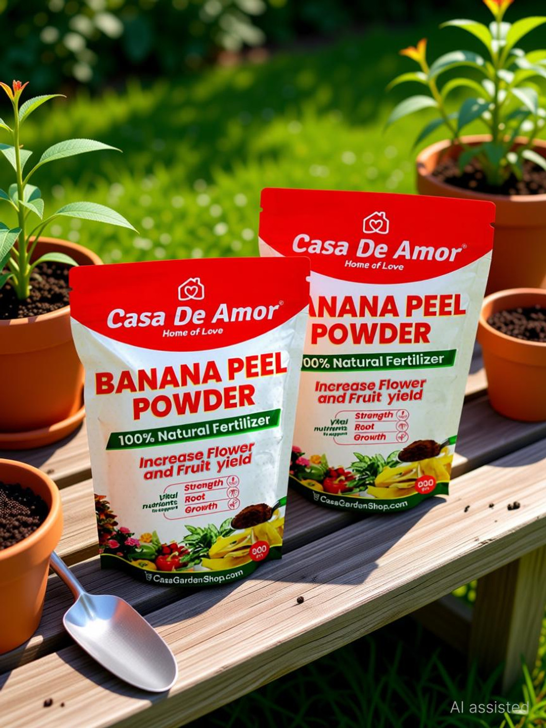 Image of Casa De Amor Banana Peel Powder Fertilizer for Plants Natural Bloom Booster 900 gm ( 2 Pack) Fertilizer, Potting Mixture