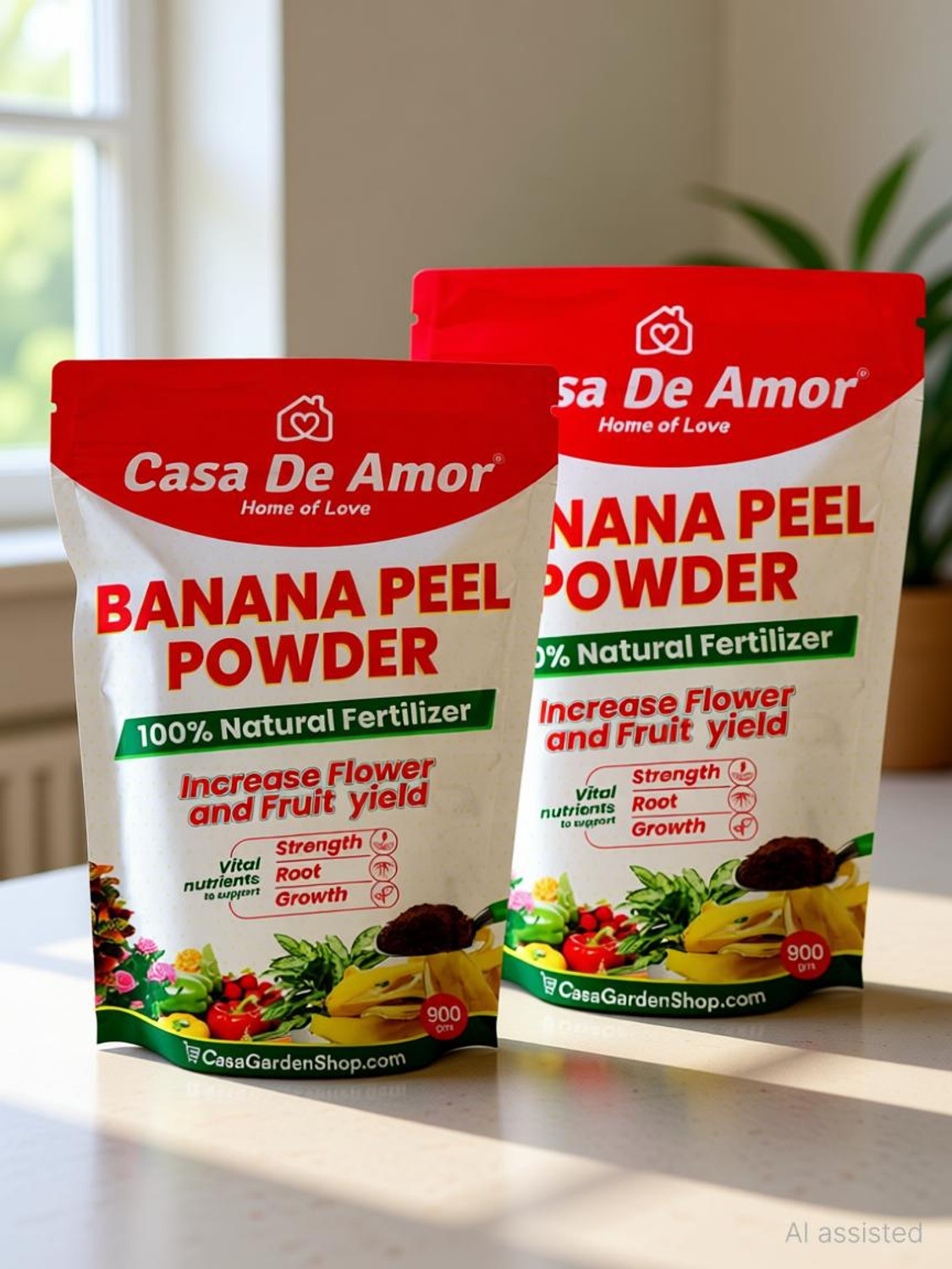 Image of Casa De Amor Banana Peel Powder Fertilizer for Plants Natural Bloom Booster 900 gm ( 2 Pack) Fertilizer, Potting Mixture