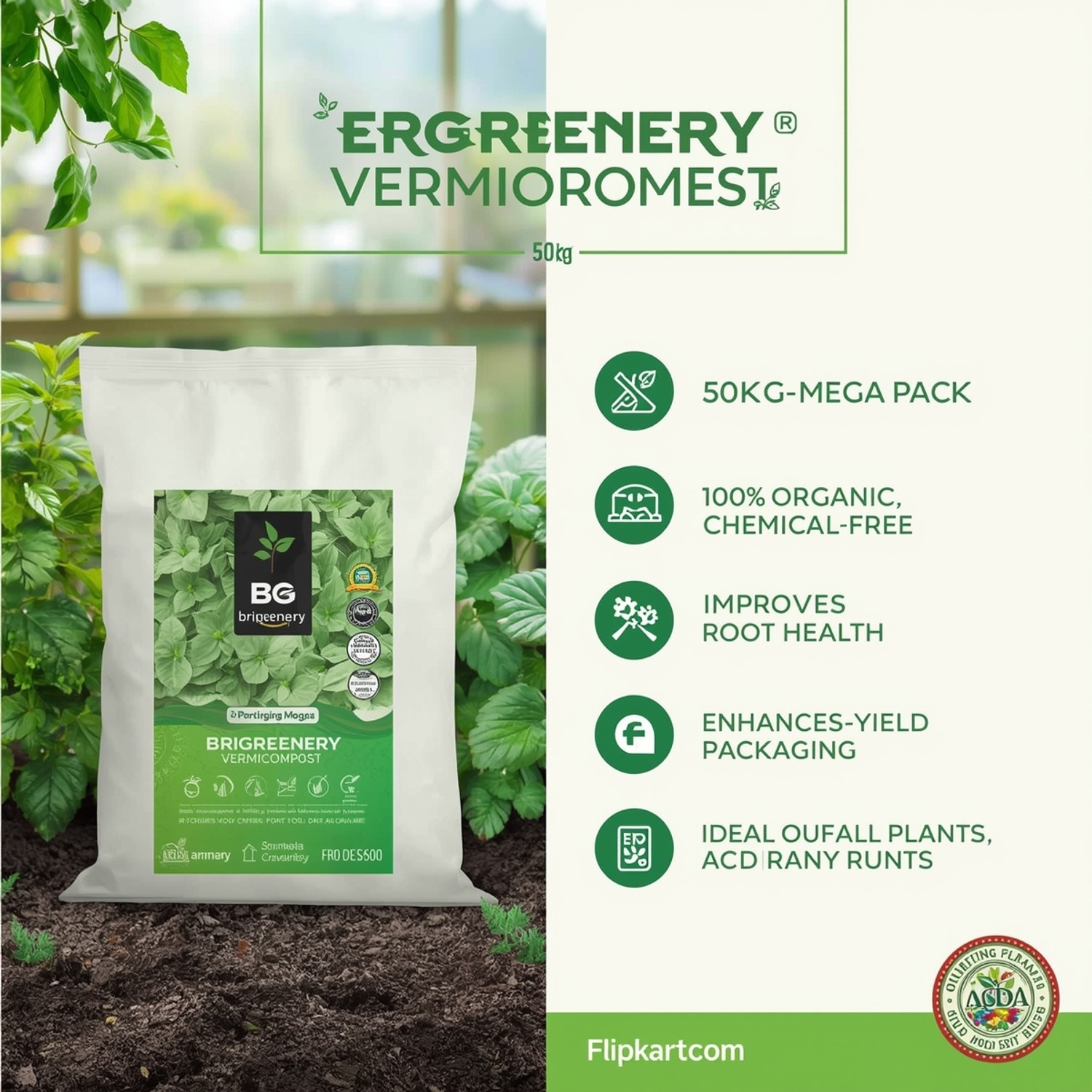 Image of BriGreenery Organic Plant Nutrition Vermicompost 50kg Manure