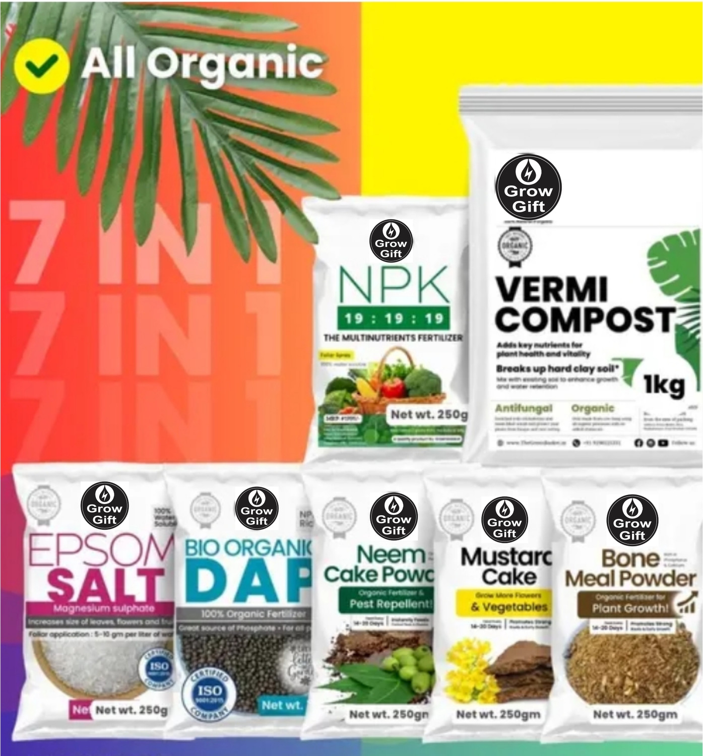 Image of GrowGift Vermicompost combo pack for plants growth supplements| Roots inhancer pack of 7 Manure, Potting Mixture, Soil, Fertilizer