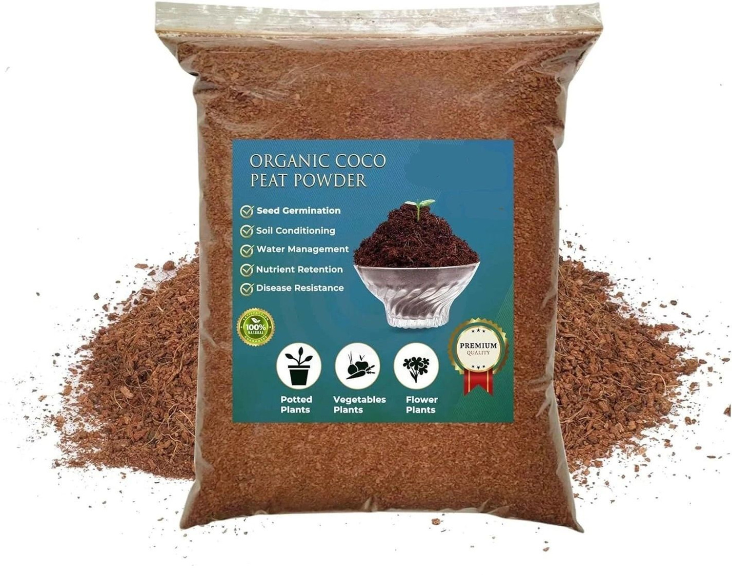 Image of DHARTI CORPORATION Cocopeat Powder 10kg Export Quality Washed Pith for Garden Soil Potting Mixture